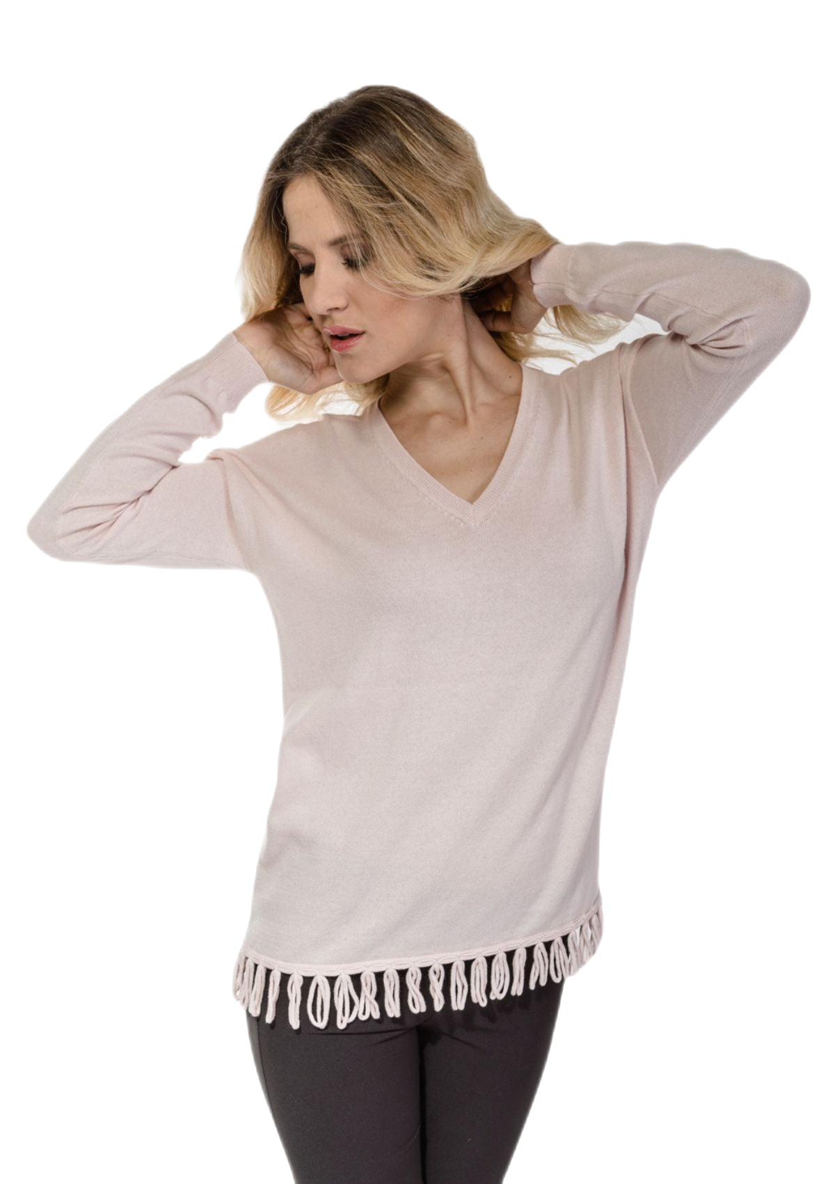 Maglia donna a maniche lunghe in cotone e cashmere rosa