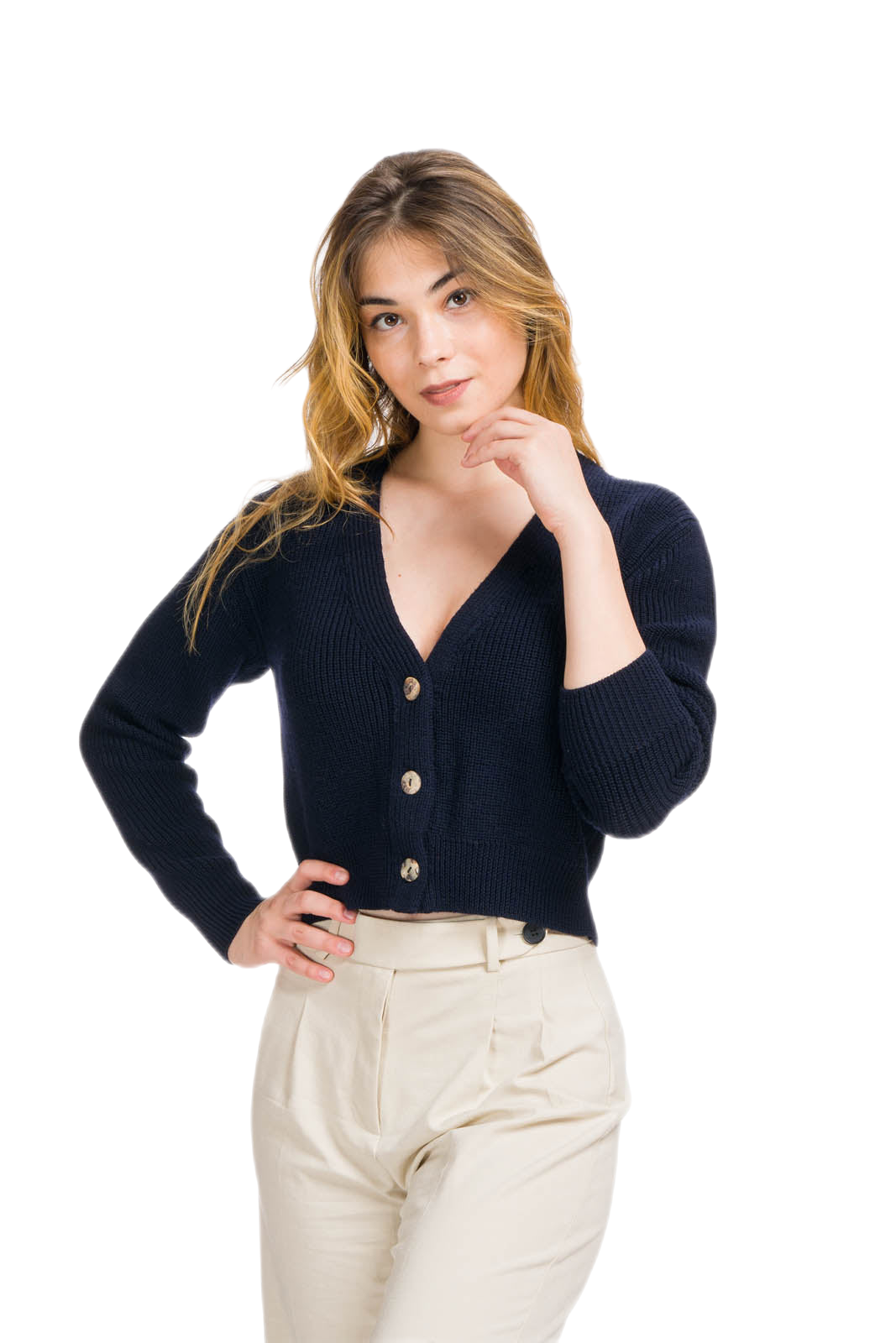 Cardigan blu navy donna a 3 bottoni in madreperla Zuleika