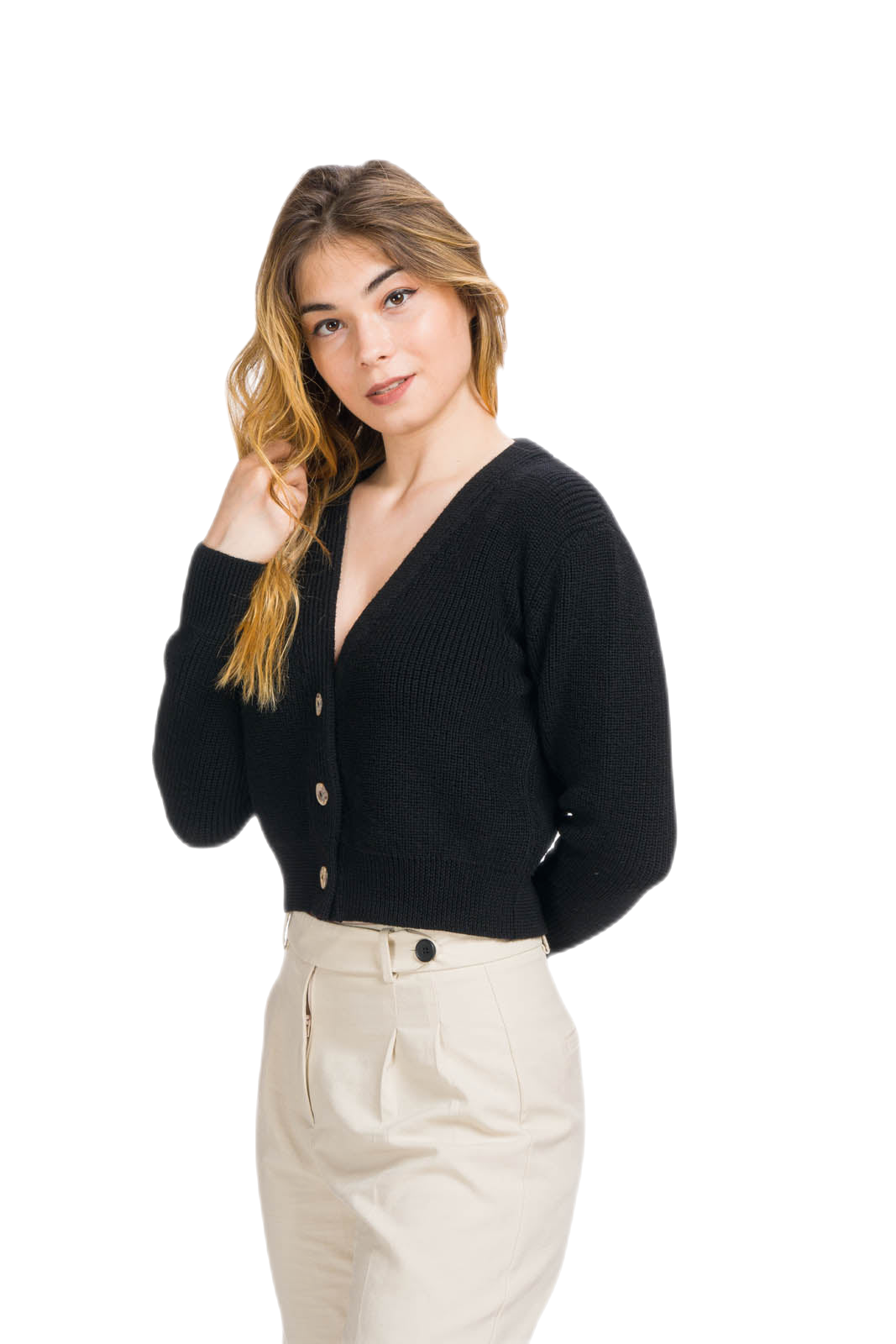 Cardigan donna nero in pura lana vergine merino Zuleika