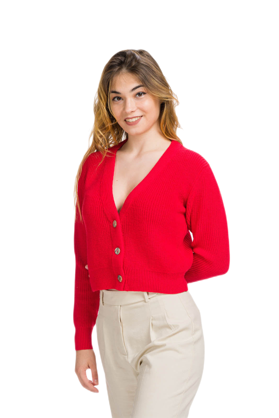 Cardigan rosso con bottoni in madreperla Zuleika