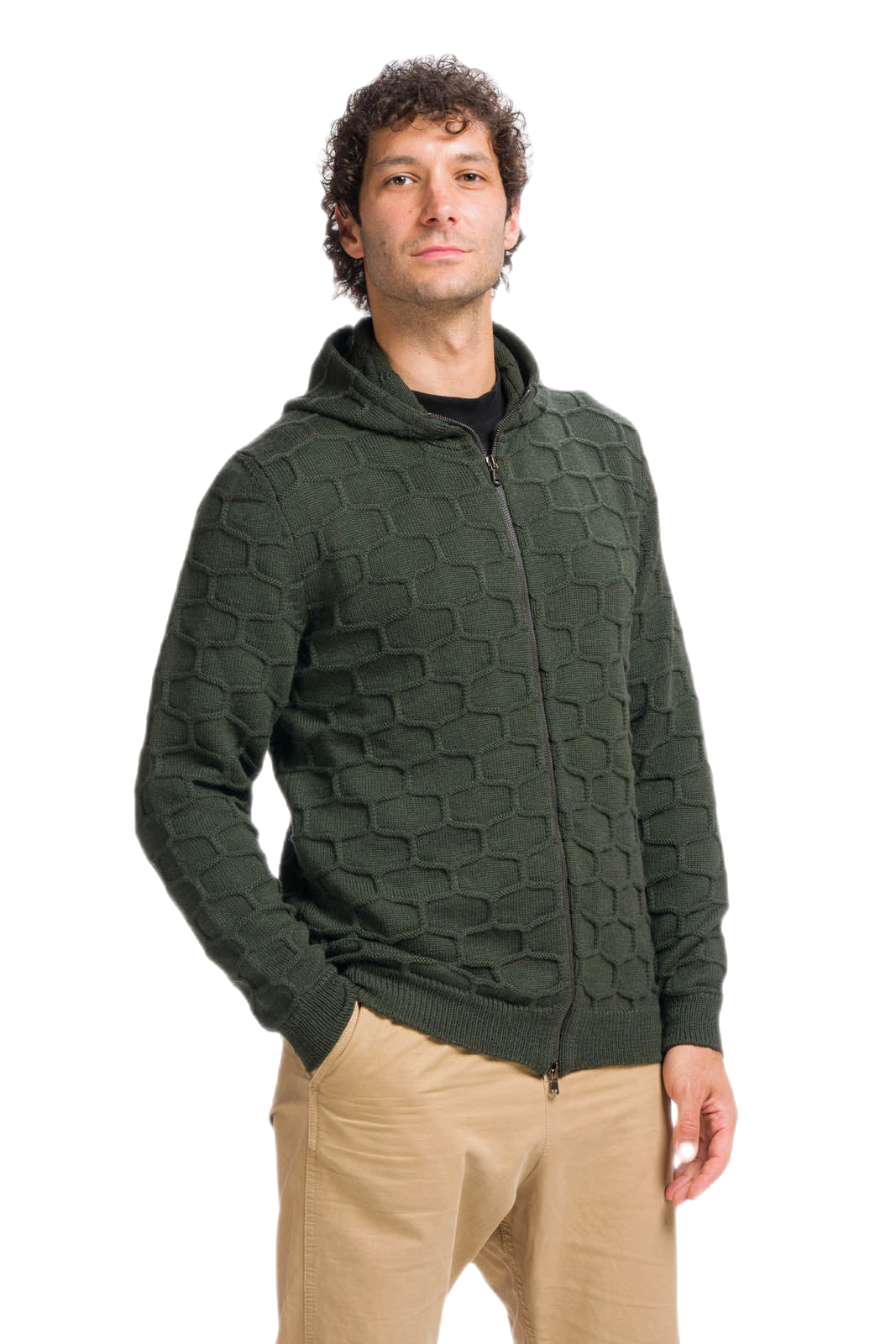 Cardigan uomo con cappuccio verde militare