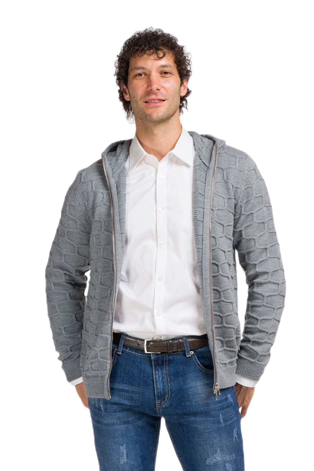 Cardigan uomo sportivo con cappuccio grigio