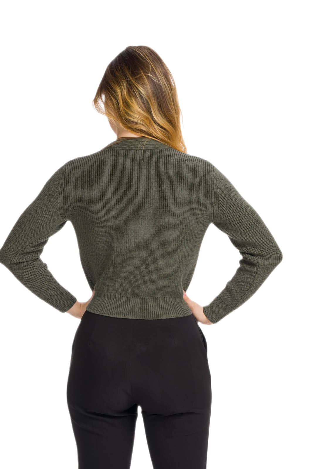 Cardigan verde militare donna a 3 bottoni in madreperla Zuleika