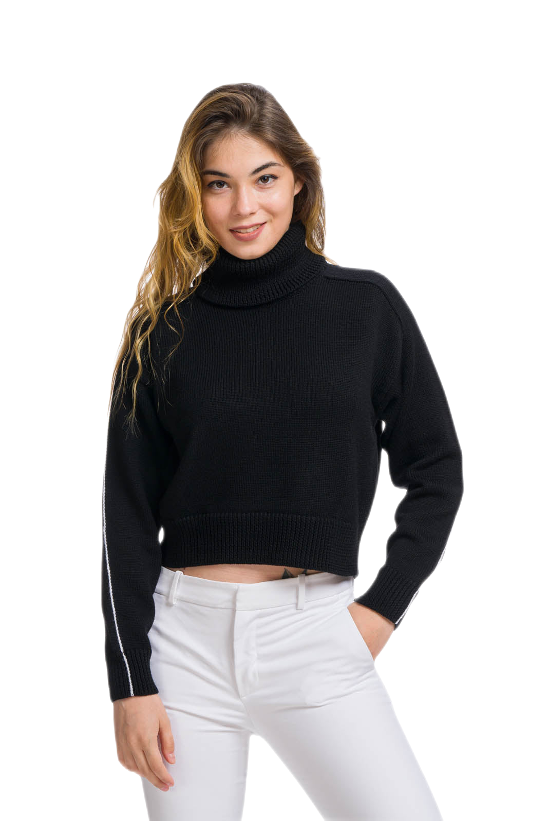 Maglia a collo alto in lana merino nera