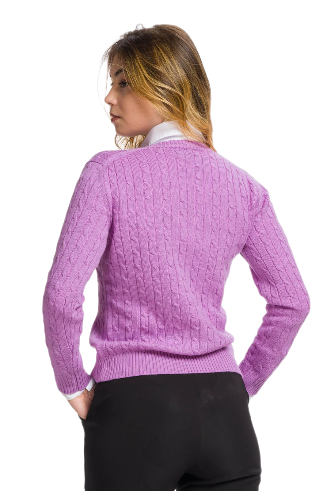 Maglia donna in cashmere lana seta lilla Teresa