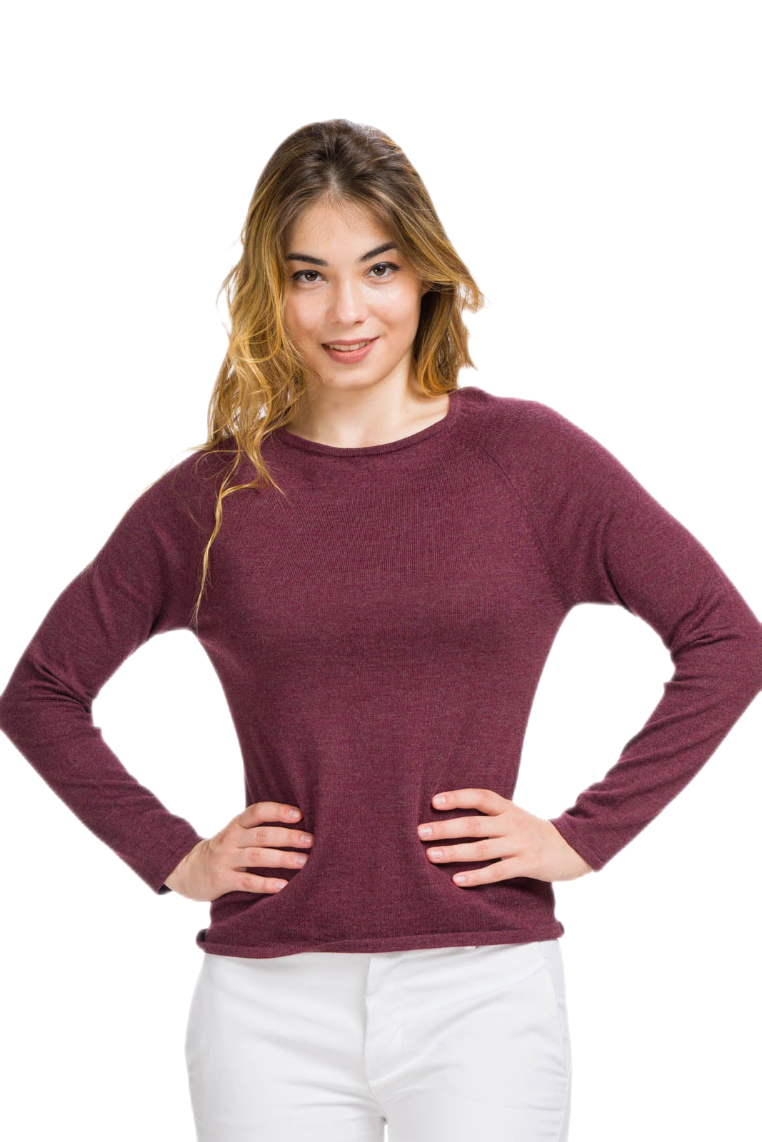 Maglia donna in lana blu bordeaux