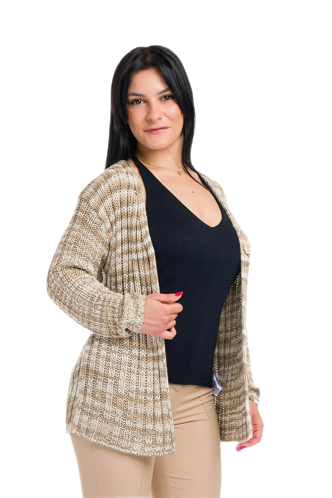 cardigan a coste in viscosa beige multicolor