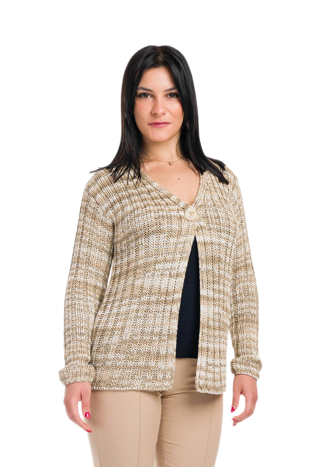 cardigan donna a coste in viscosa beige multicolor