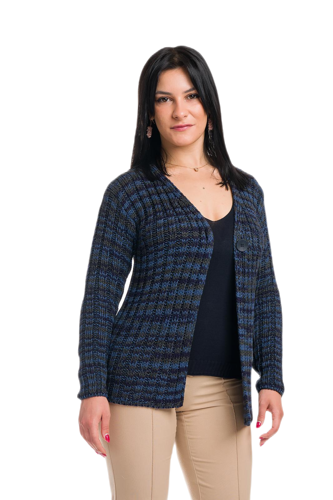 cardigan donna a coste in viscosa blu multicolor