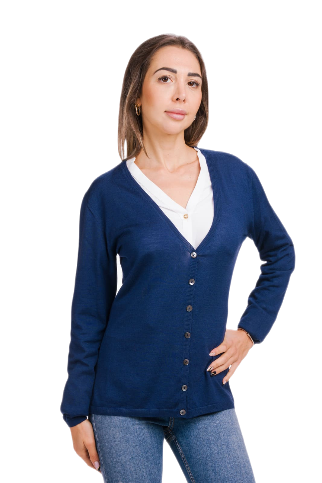 cardigan donna aderente in lana e seta colore blu