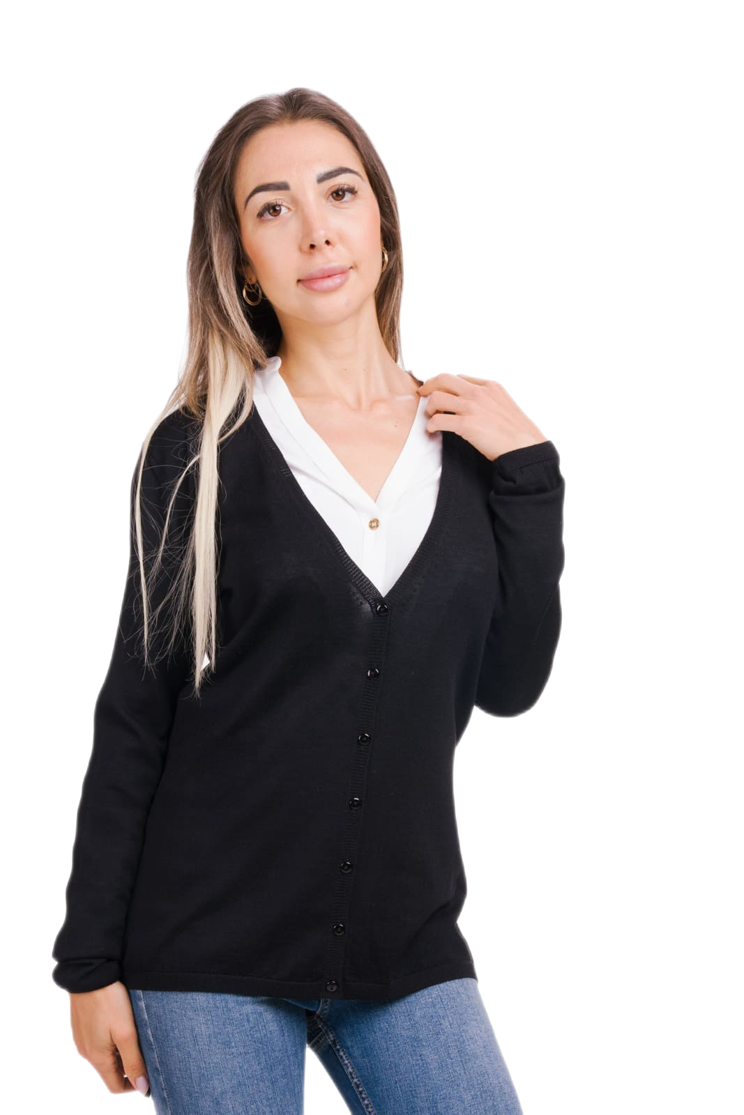 cardigan donna aderente in lana e seta colore nero