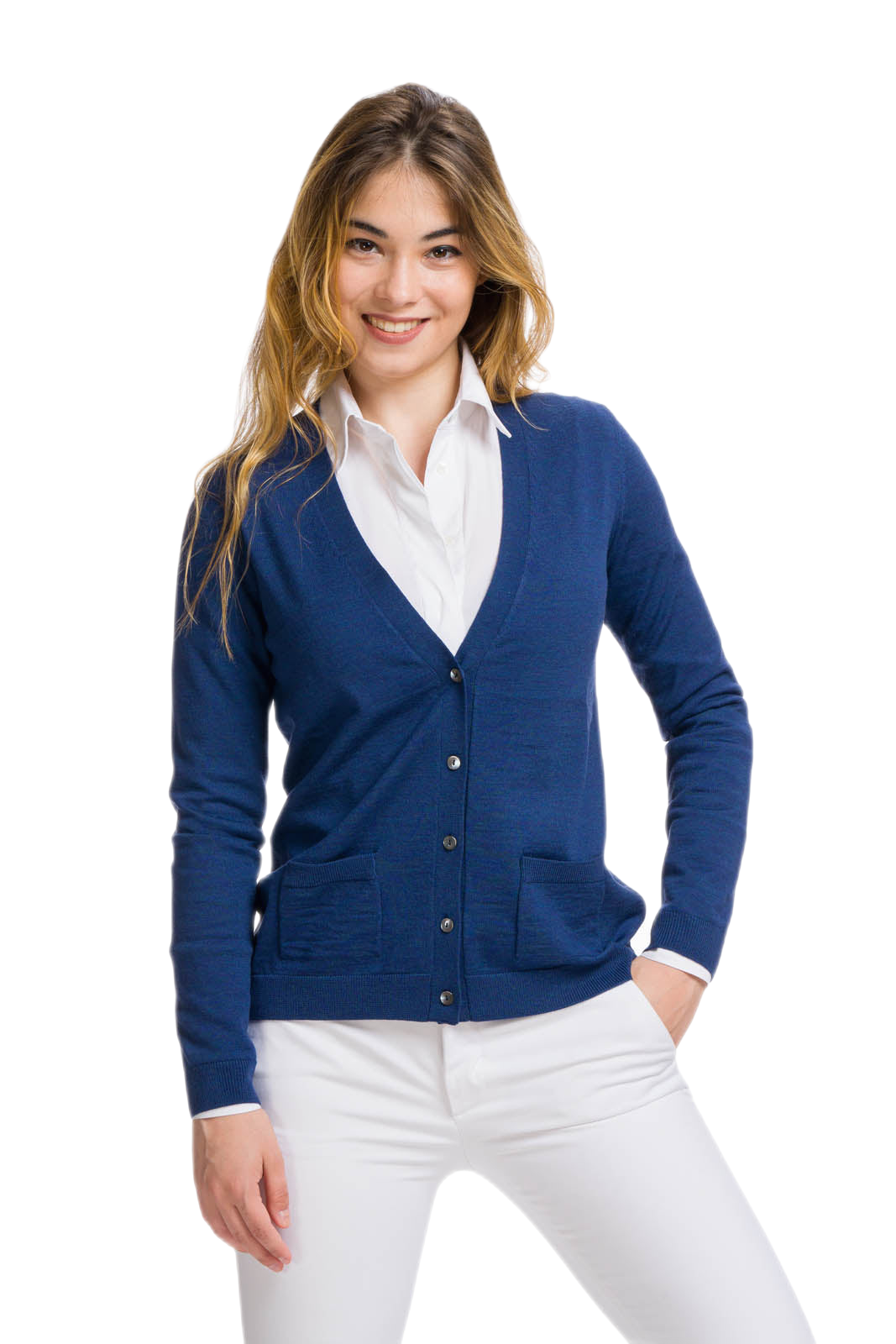 cardigan donna elegante classico blu melange