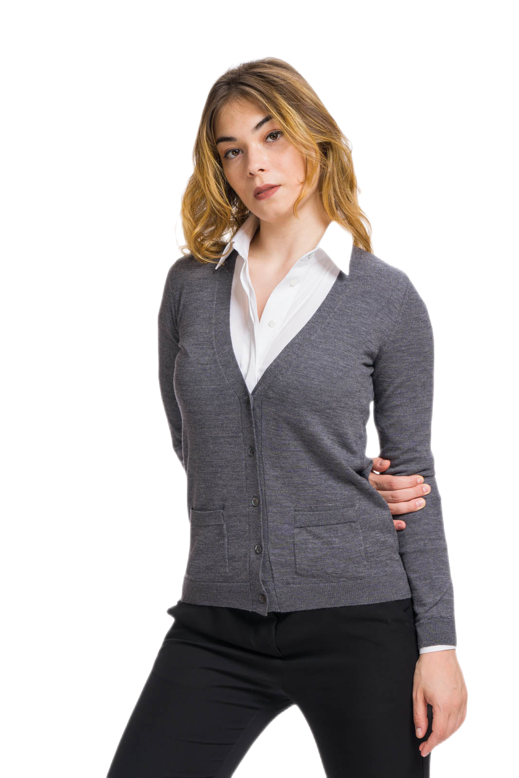 cardigan donna elegante classico grigio