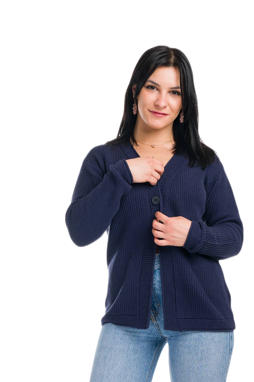 cardigan donna in cotone e cashmere blu