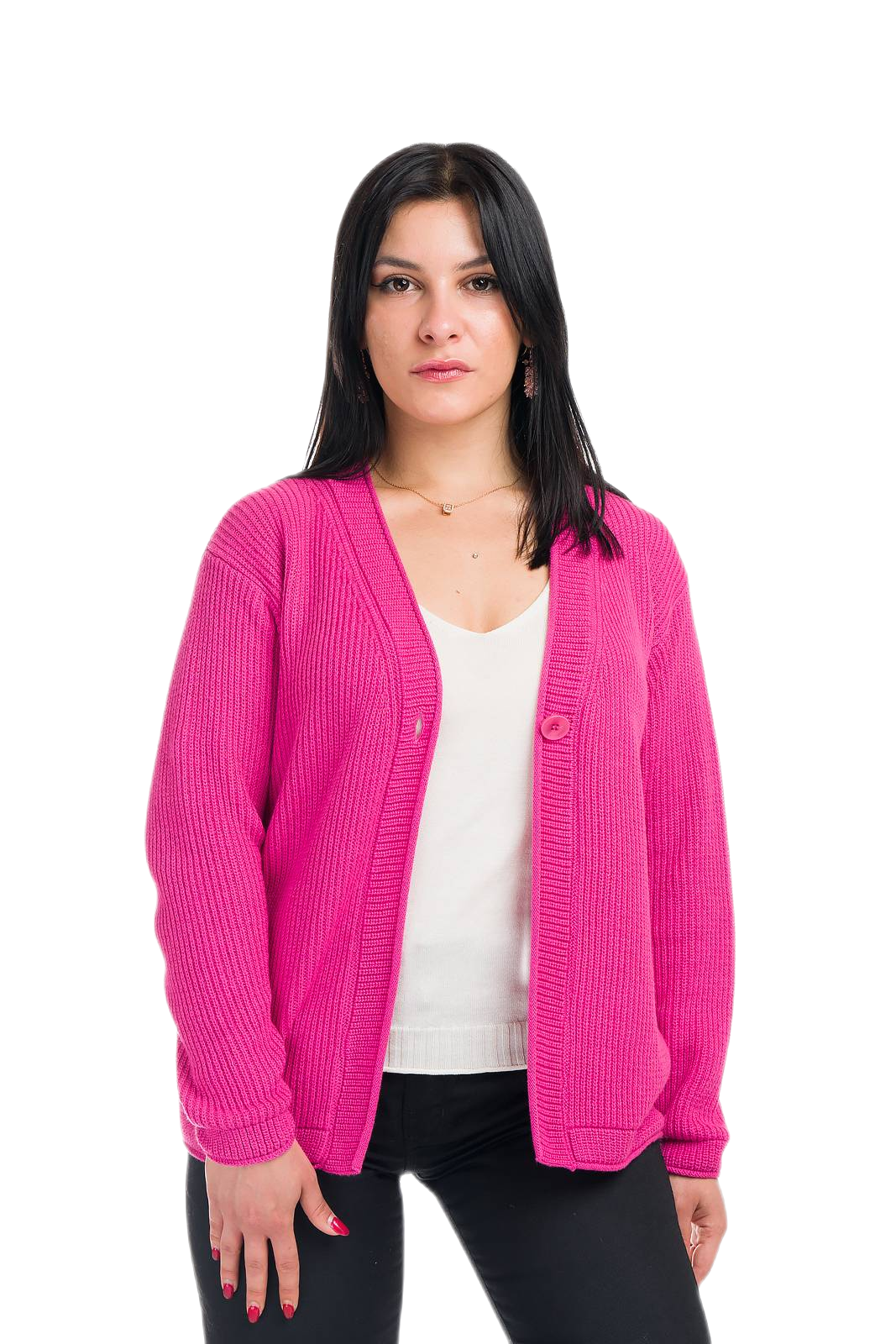 cardigan donna in cotone e cashmere fuxia