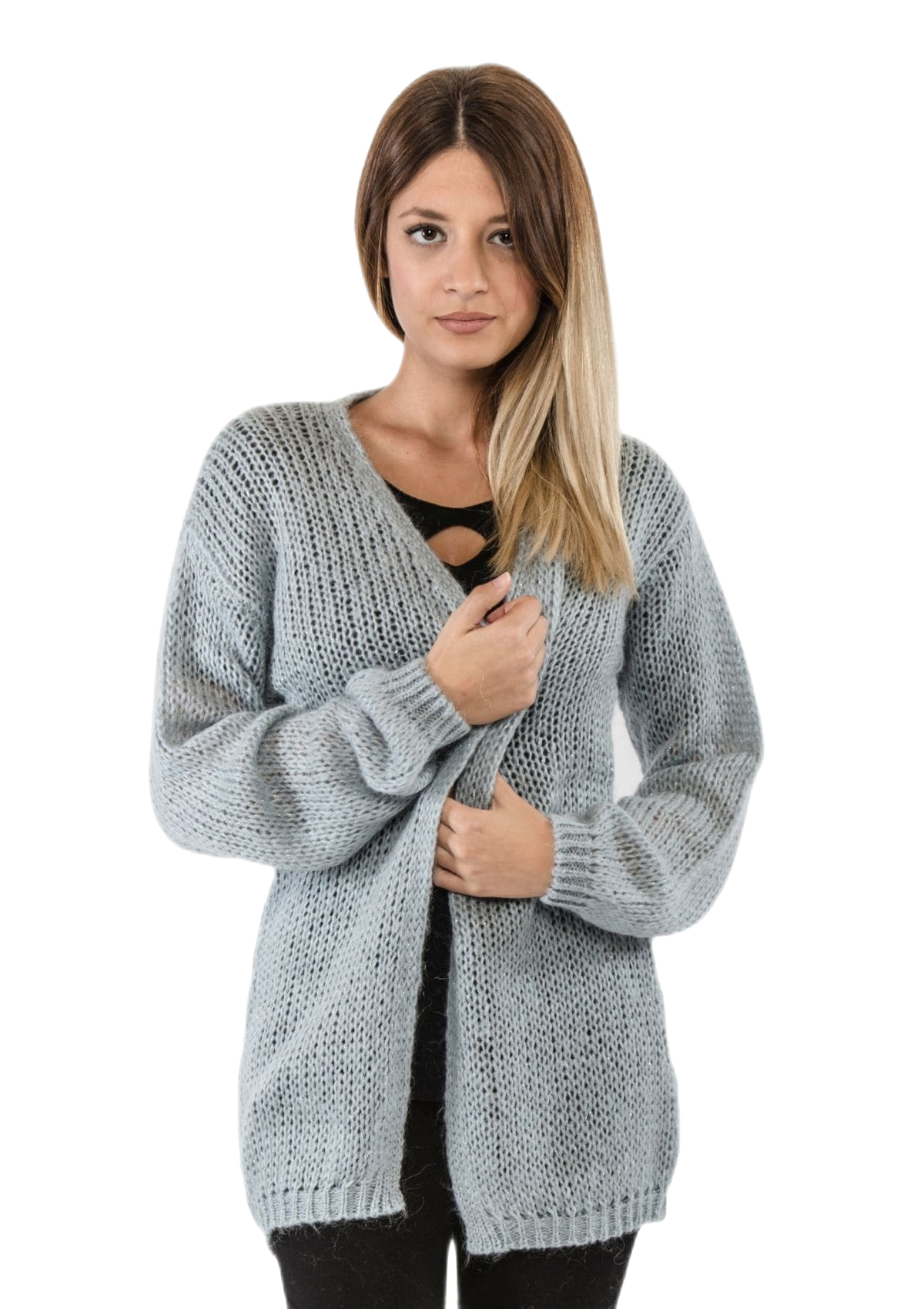 Cardigan donna lungo in Mohair azzurro