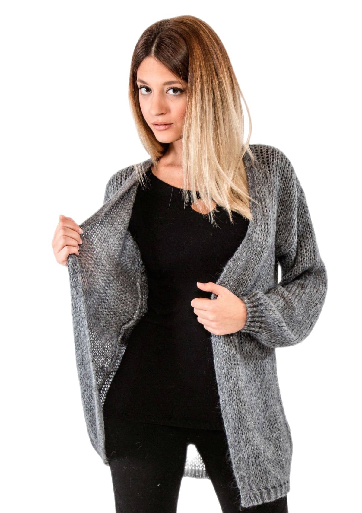 Cardigan donna lungo in Mohair grigio chiaro