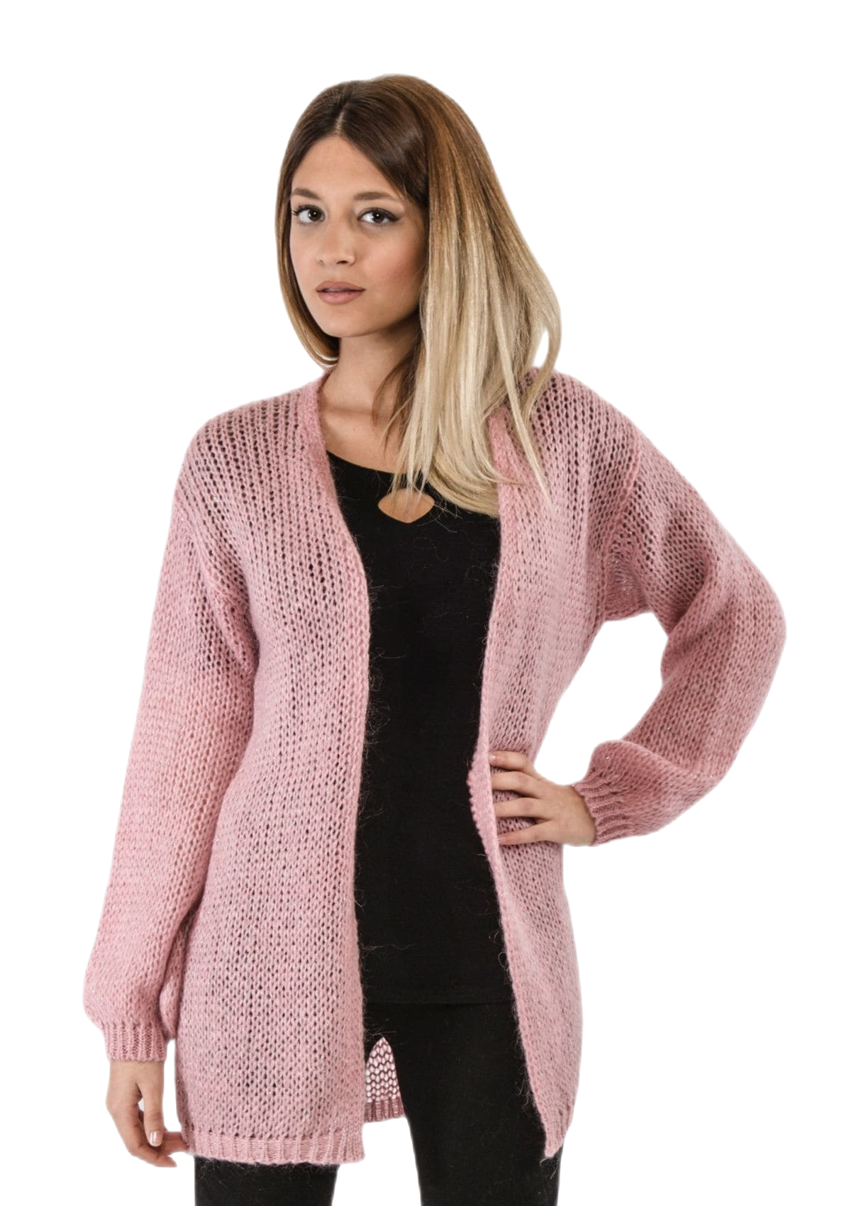 Cardigan donna lungo in Mohair rosa