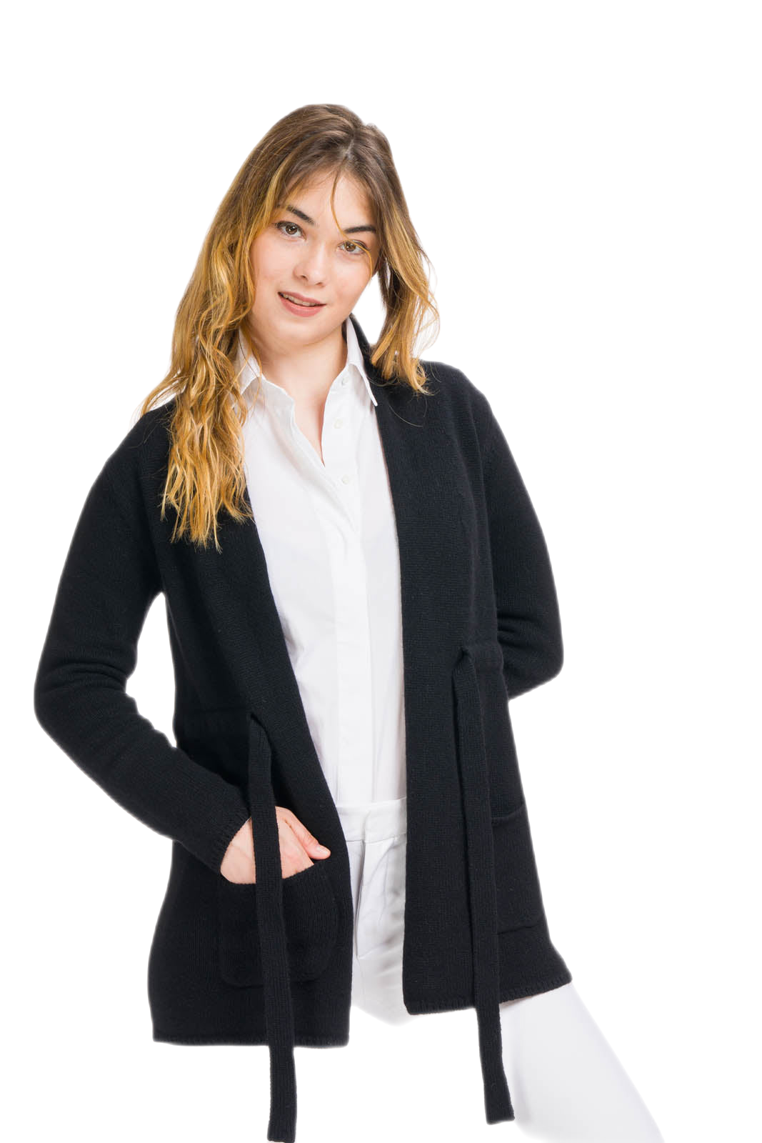 cardigan donna lungo nero in cashmere