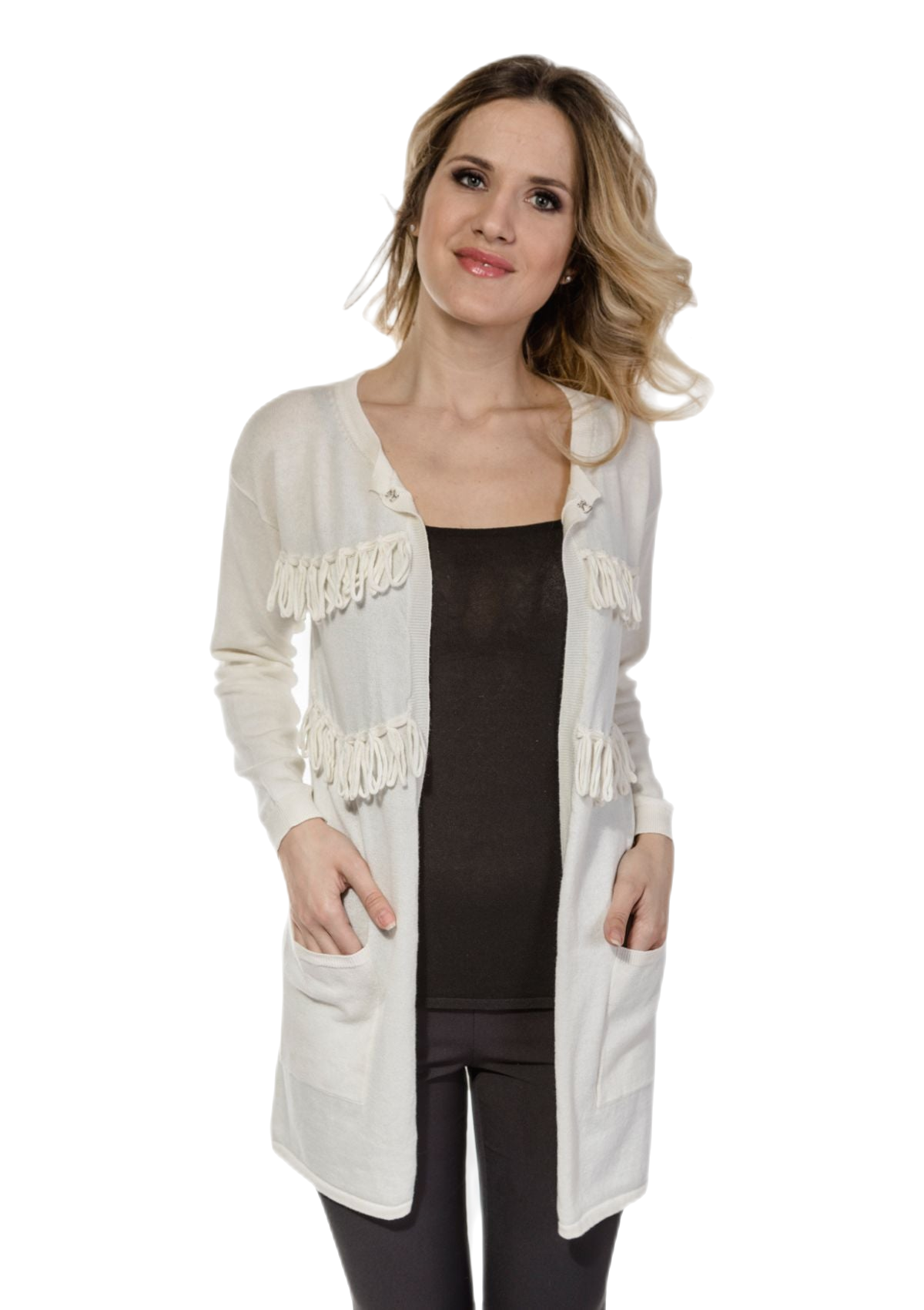 cardigan lungo in cashmere e cotone biancocardigan lungo in cashmere e cotone bianco