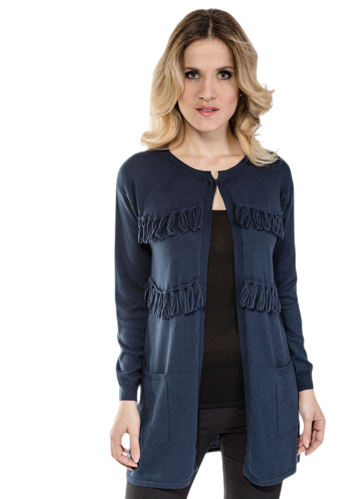 cardigan lungo in cashmere e cotone blu