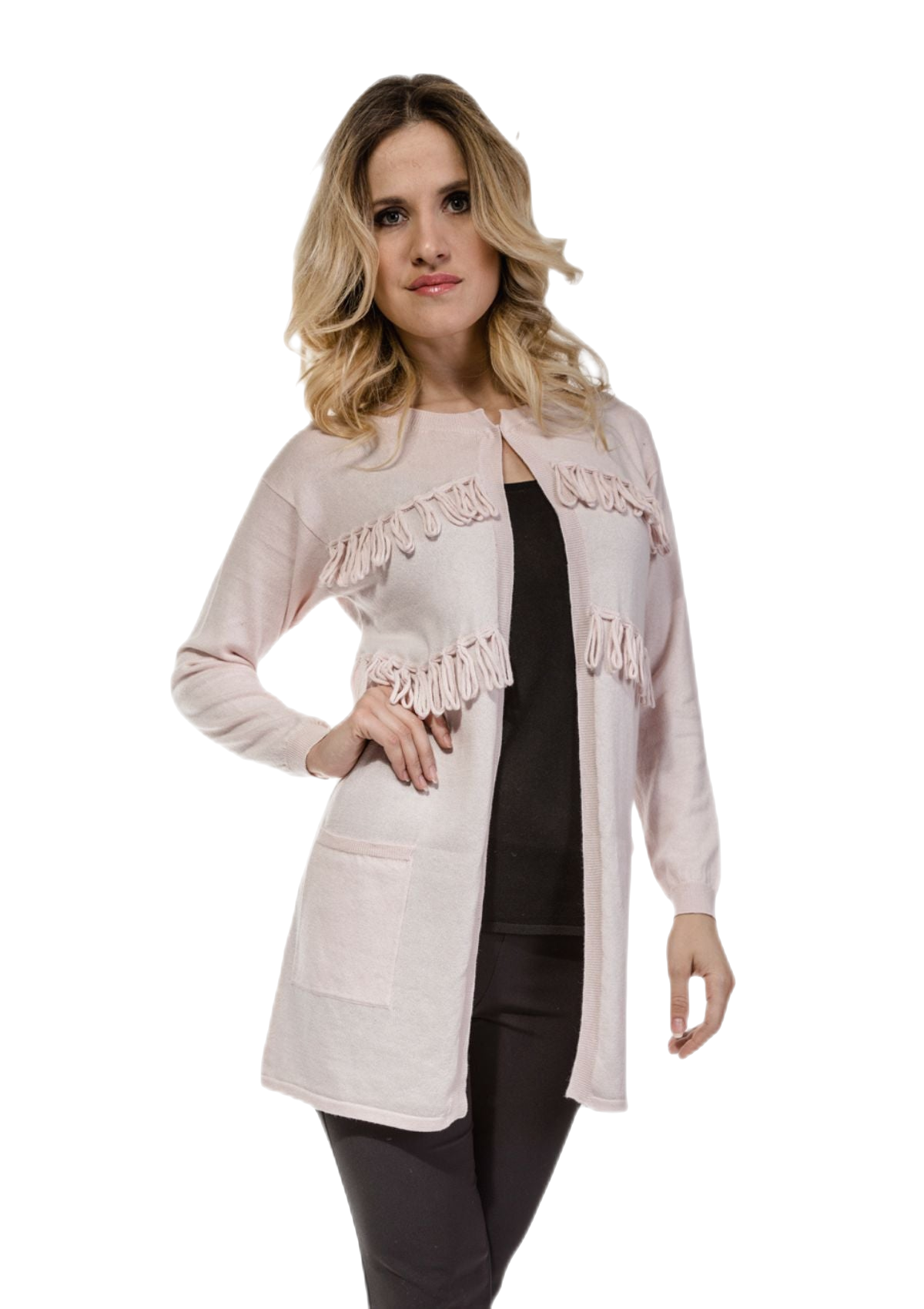 cardigan lungo in cashmere e cotone rosa