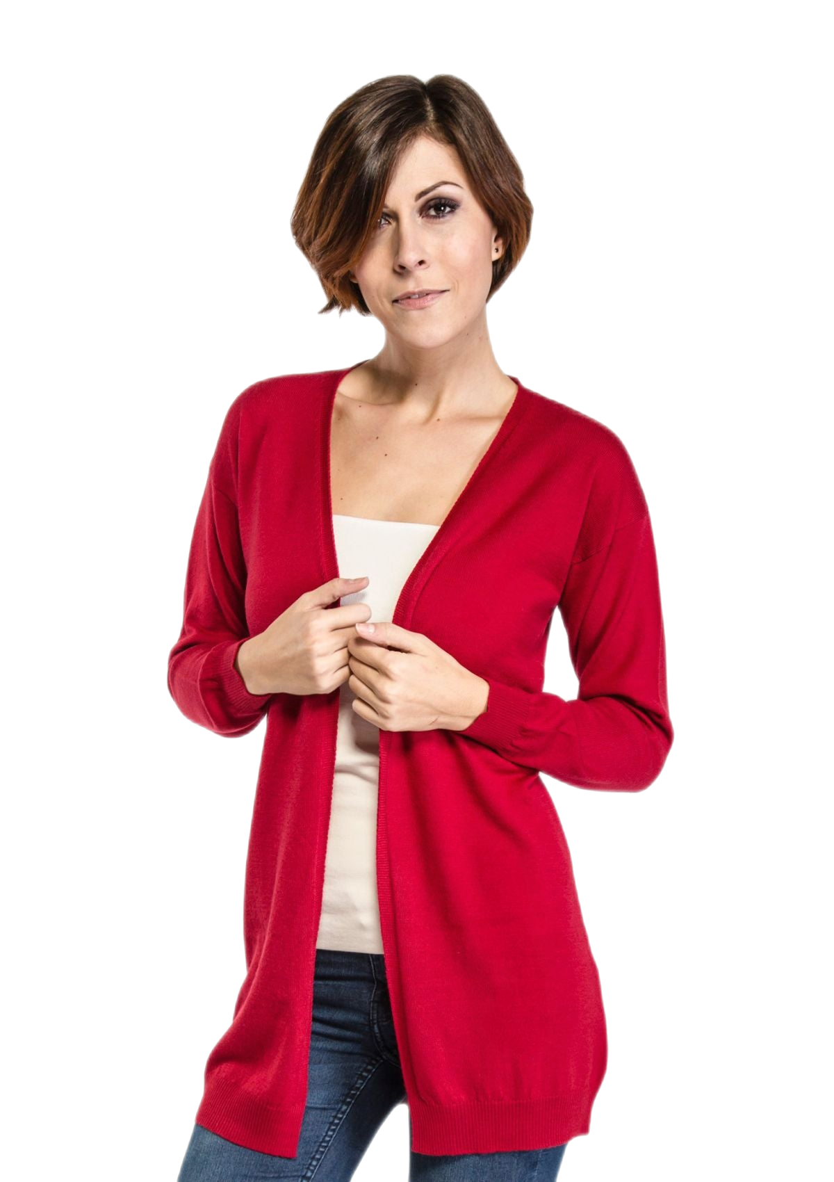 cardigan lungo donna in lana merinos rosso