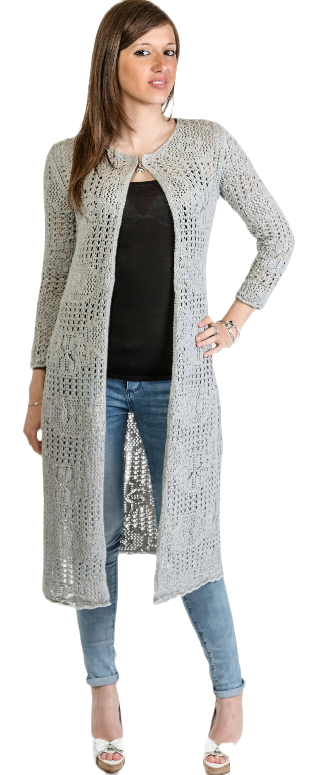 cardigan lungo in pizzo grigio