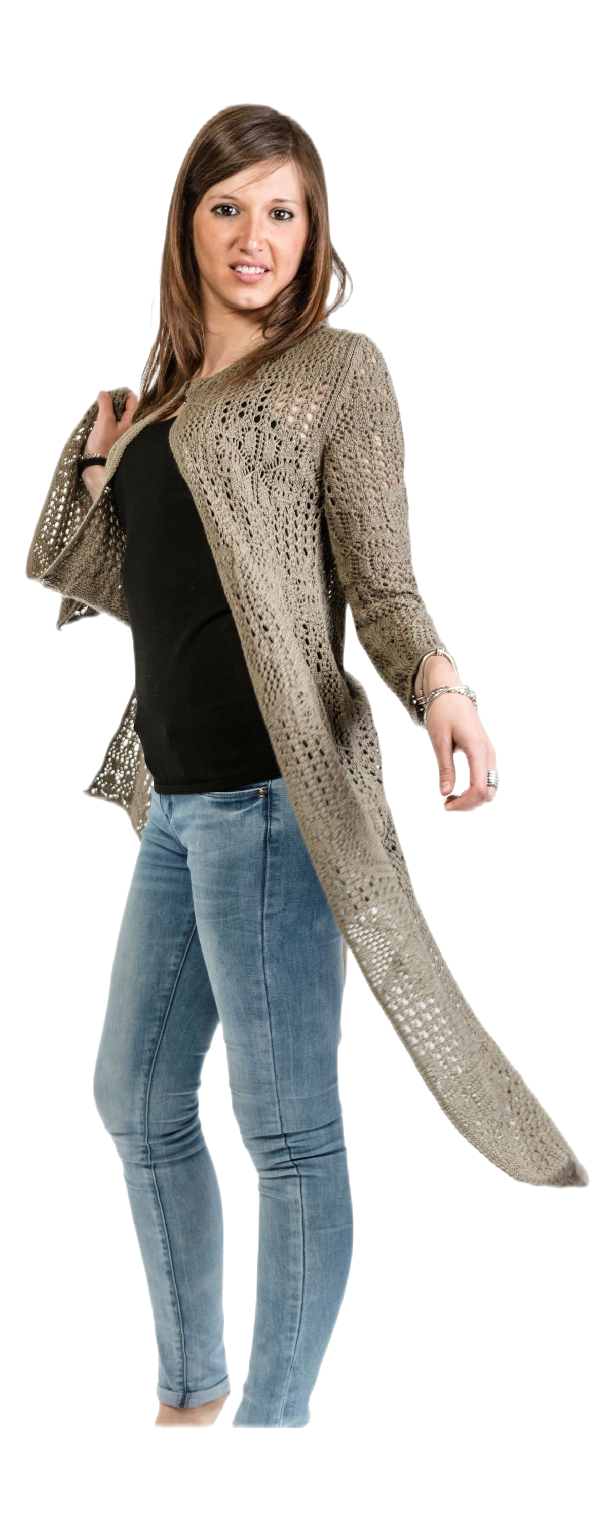 cardigan lungo in pizzo marrone