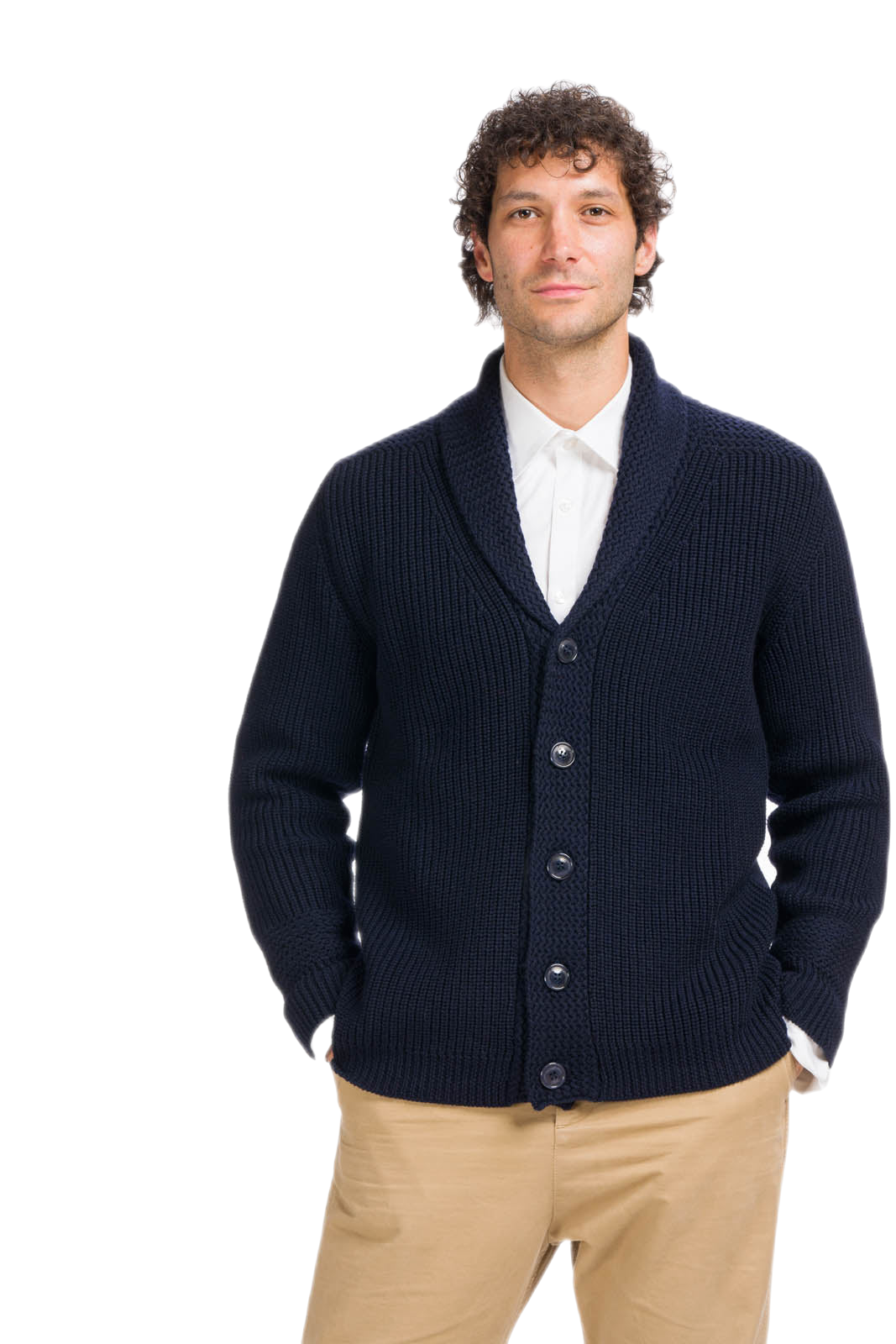 cardigan uomo in lana vergine merino blu navy