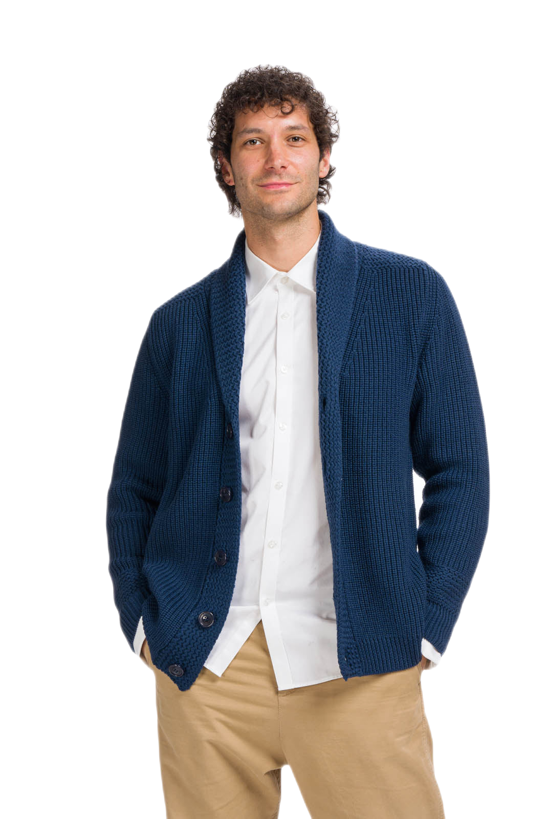 cardigan uomo in lana vergine merino blu notte