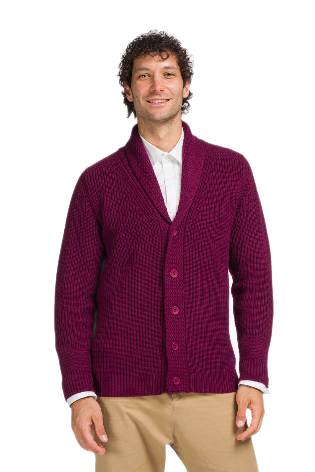 cardigan uomo in lana vergine merino bordeaux