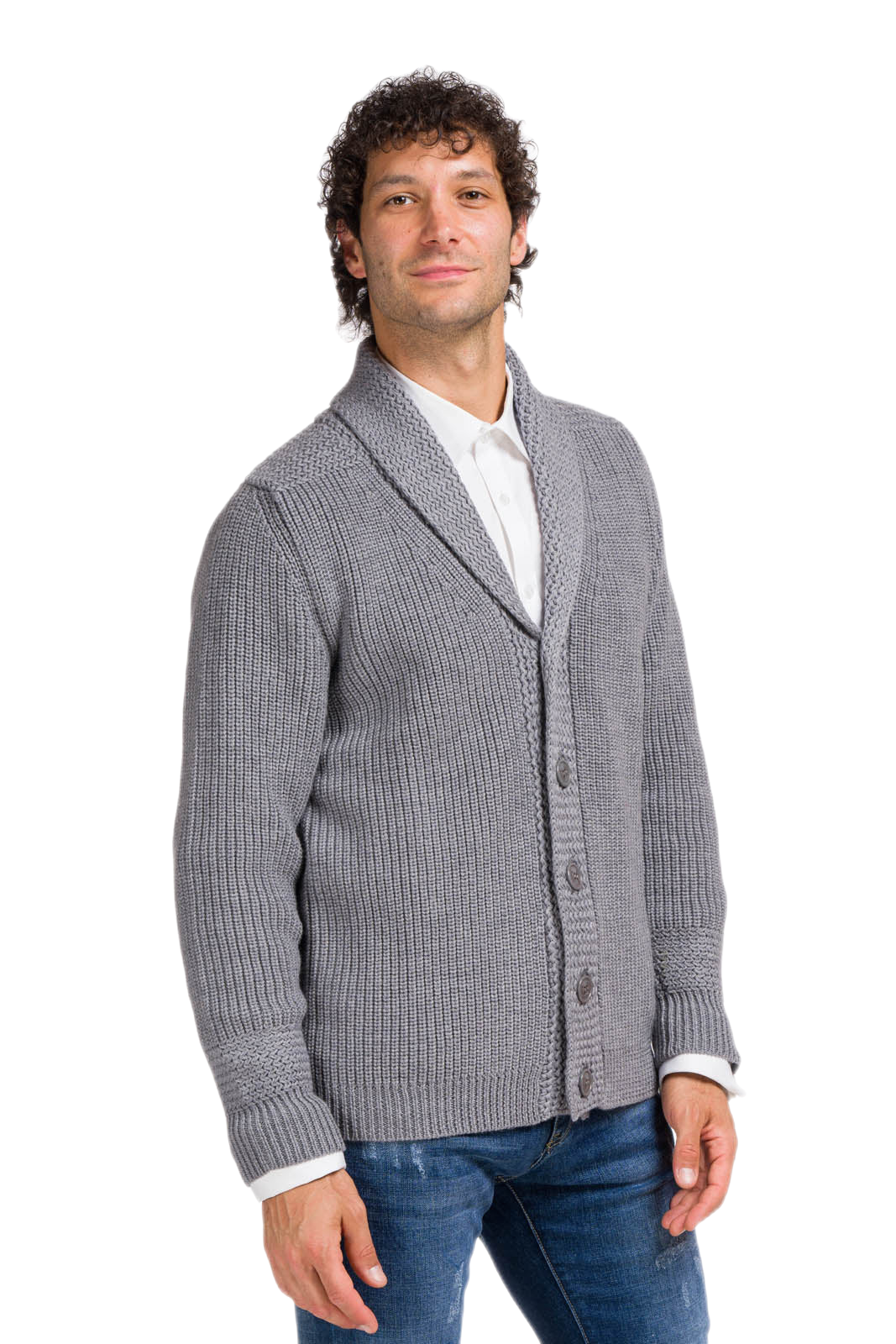 cardigan uomo in lana vergine merino grigio