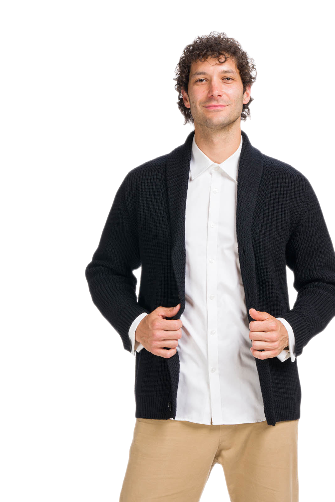 cardigan uomo in lana vergine merino nero