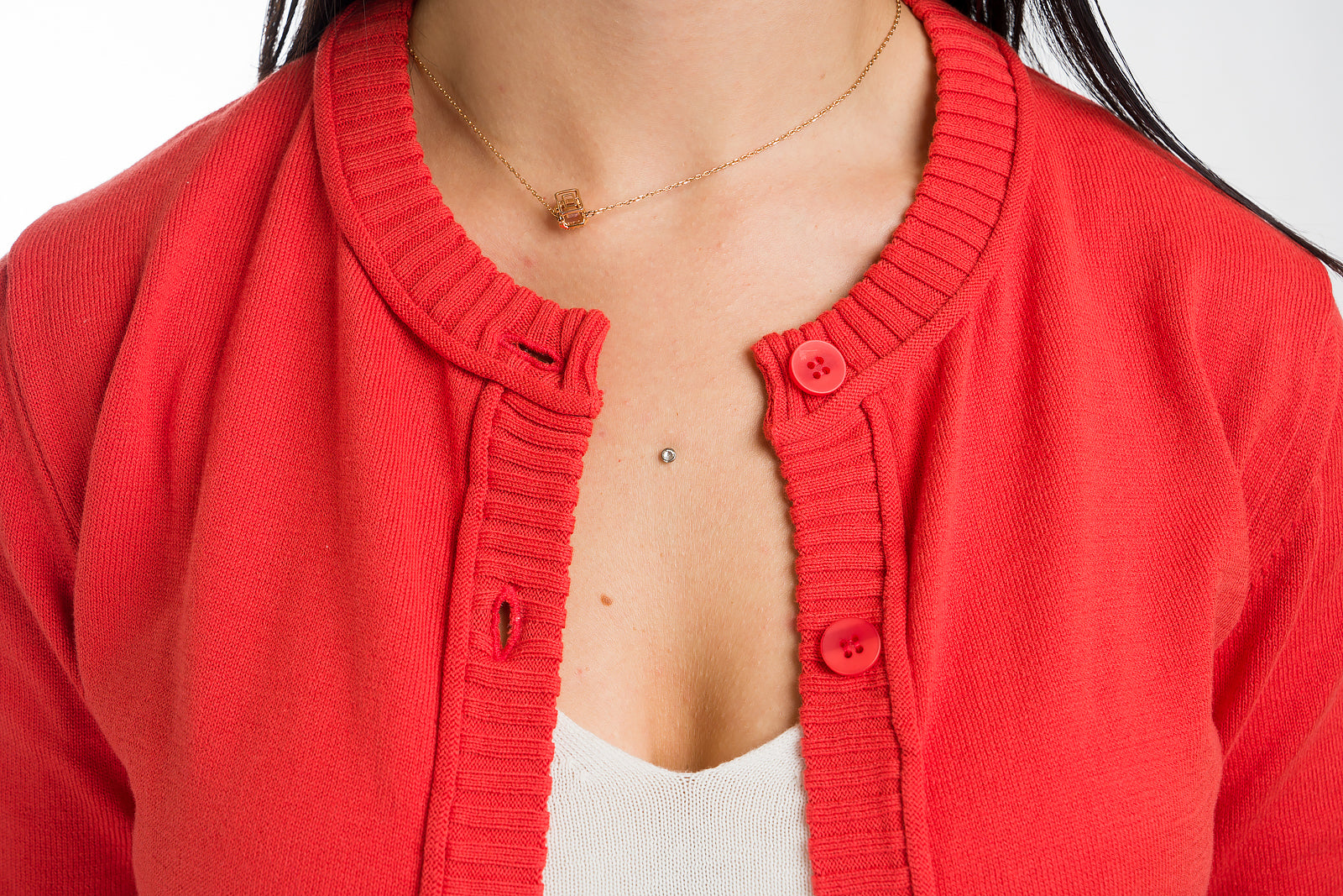 scollatura cardigan leggero donna mezza stagione rosso corallo