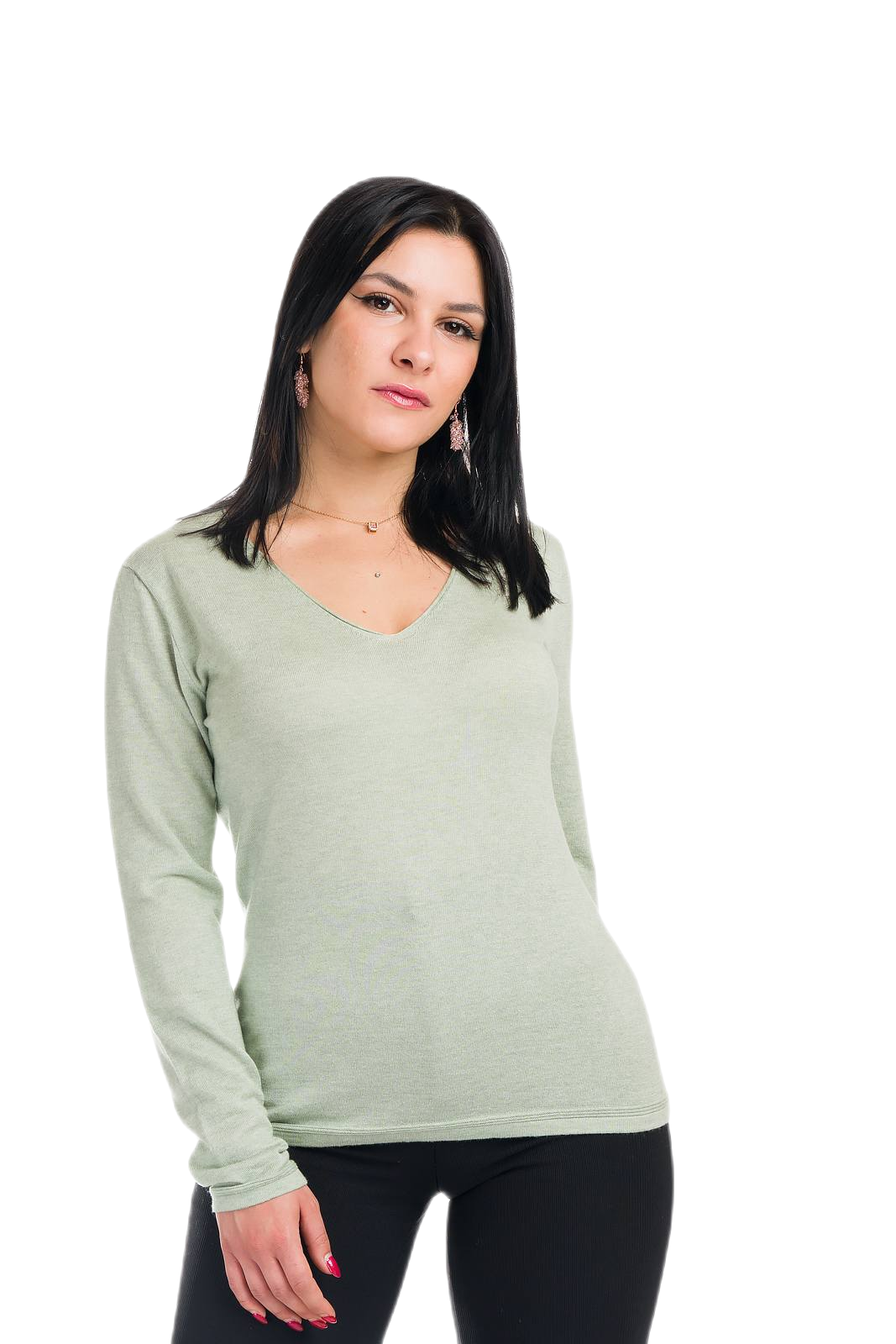 elegante maglia donna in cotone makò e cashmere verde acqua