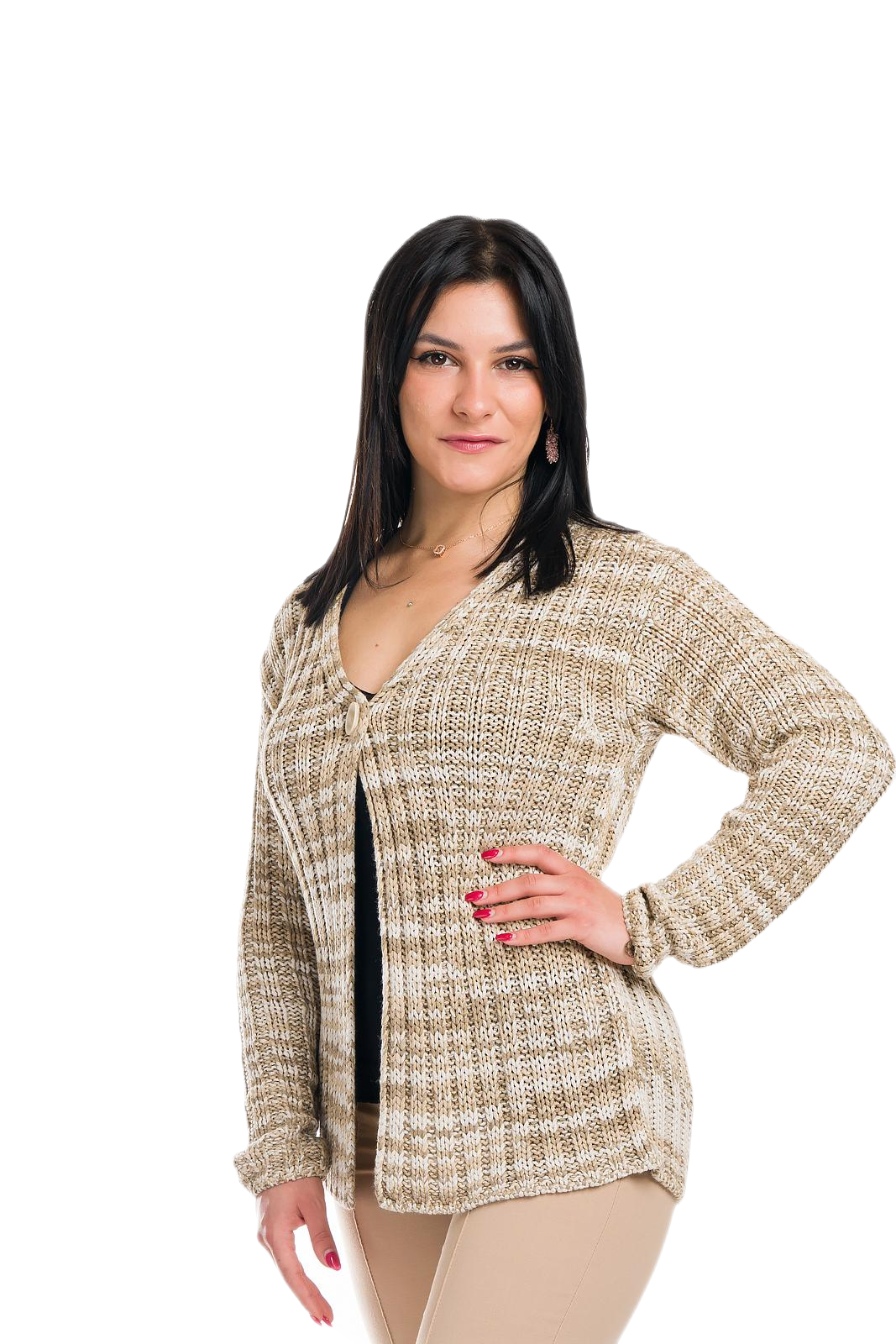 fianco cardigan donna a coste in viscosa beige multicolor