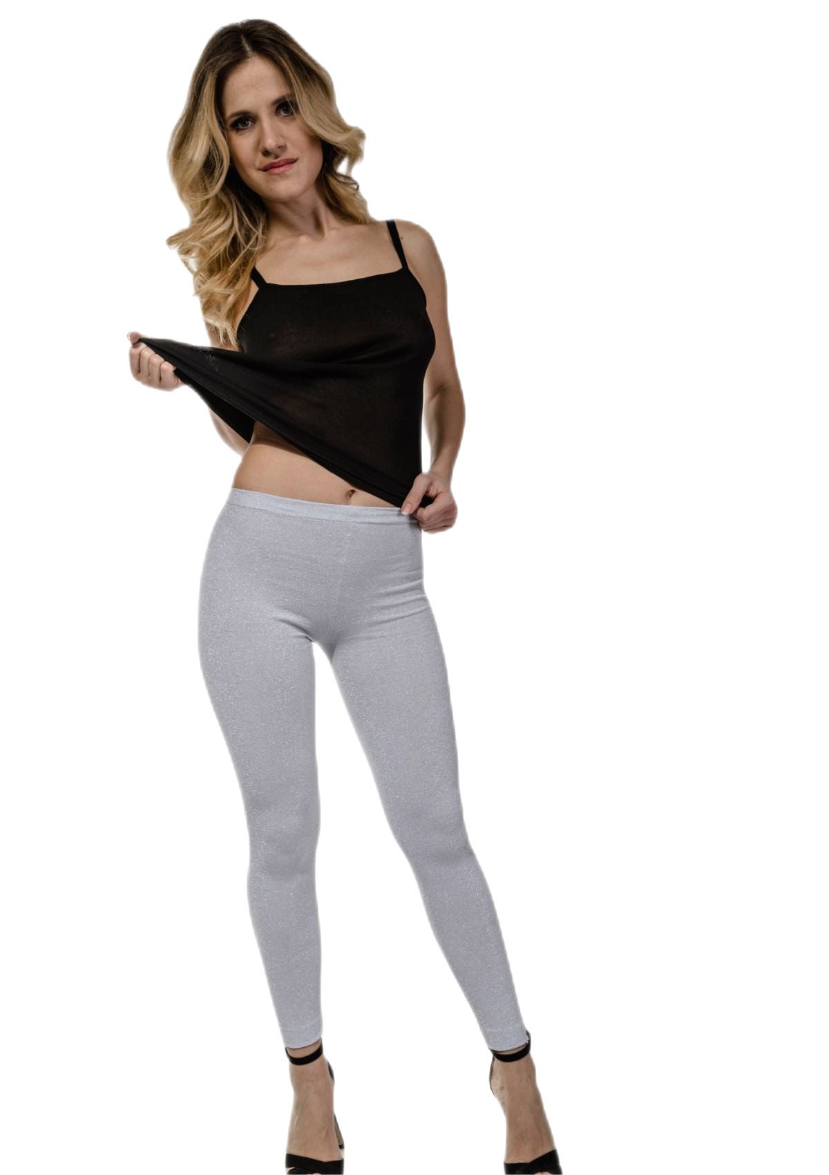 leggings in viscosa e lurex argento
