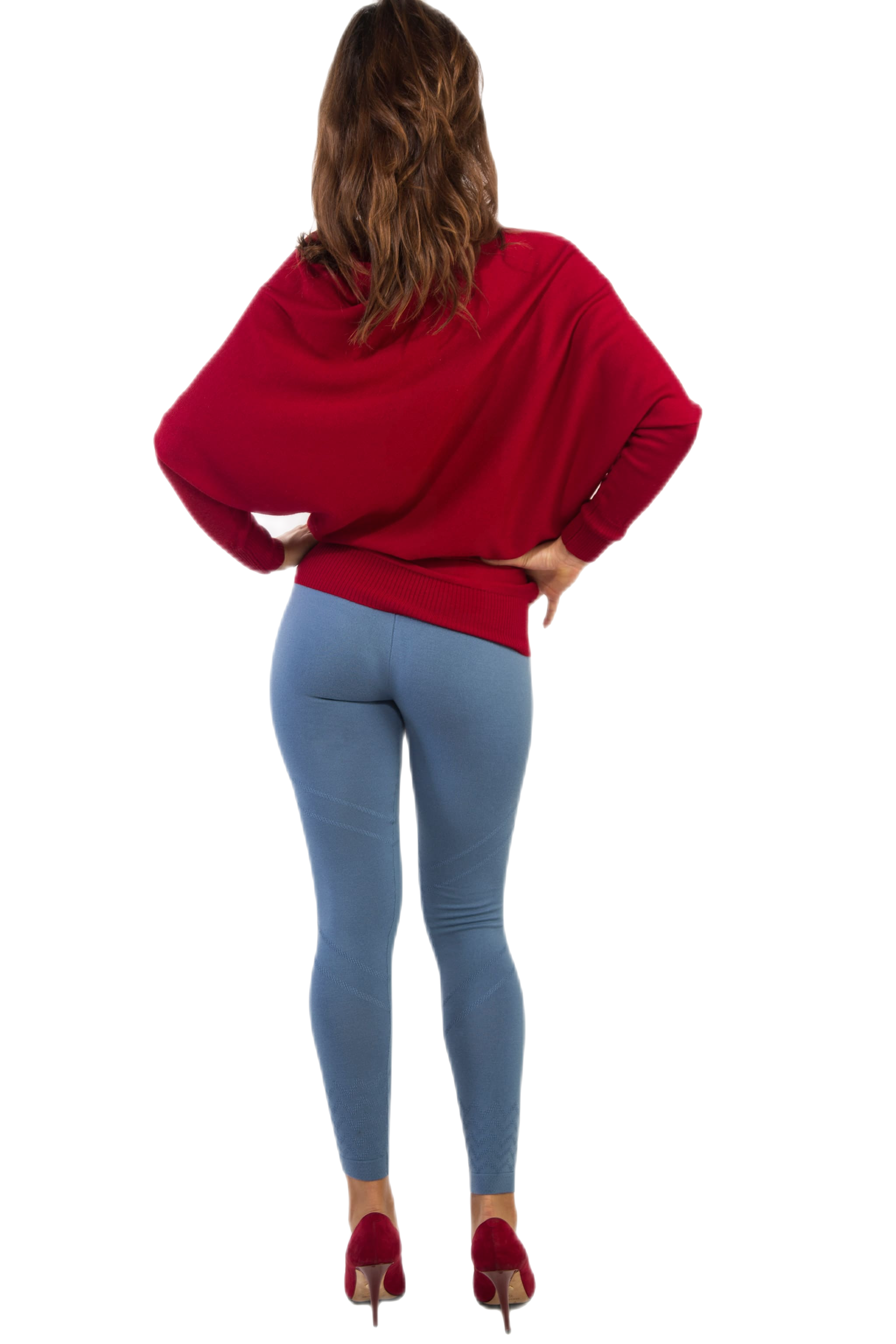 retro Leggins in lana merinos elasticizzata azzurro jeans