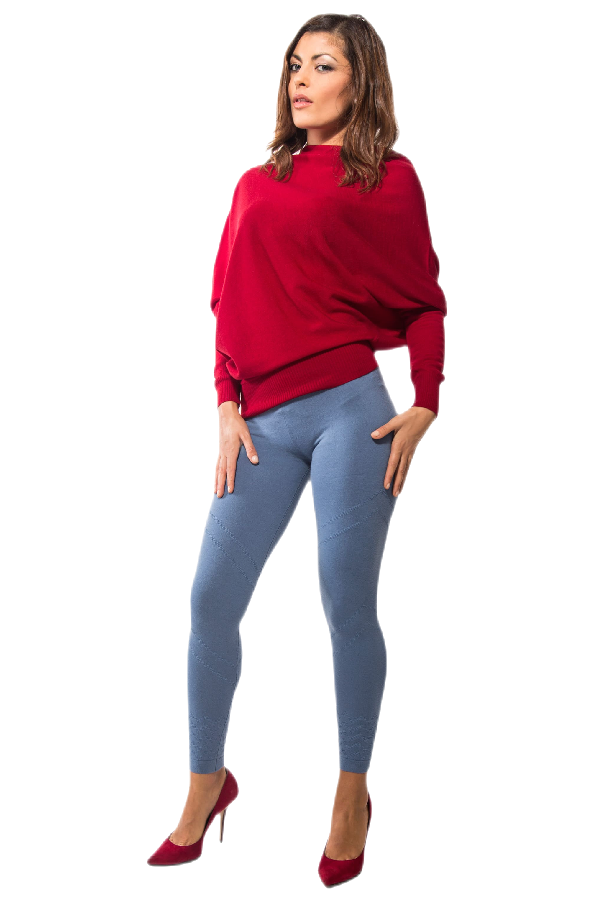 Leggings in maglia elasticizzata azzurro jeans