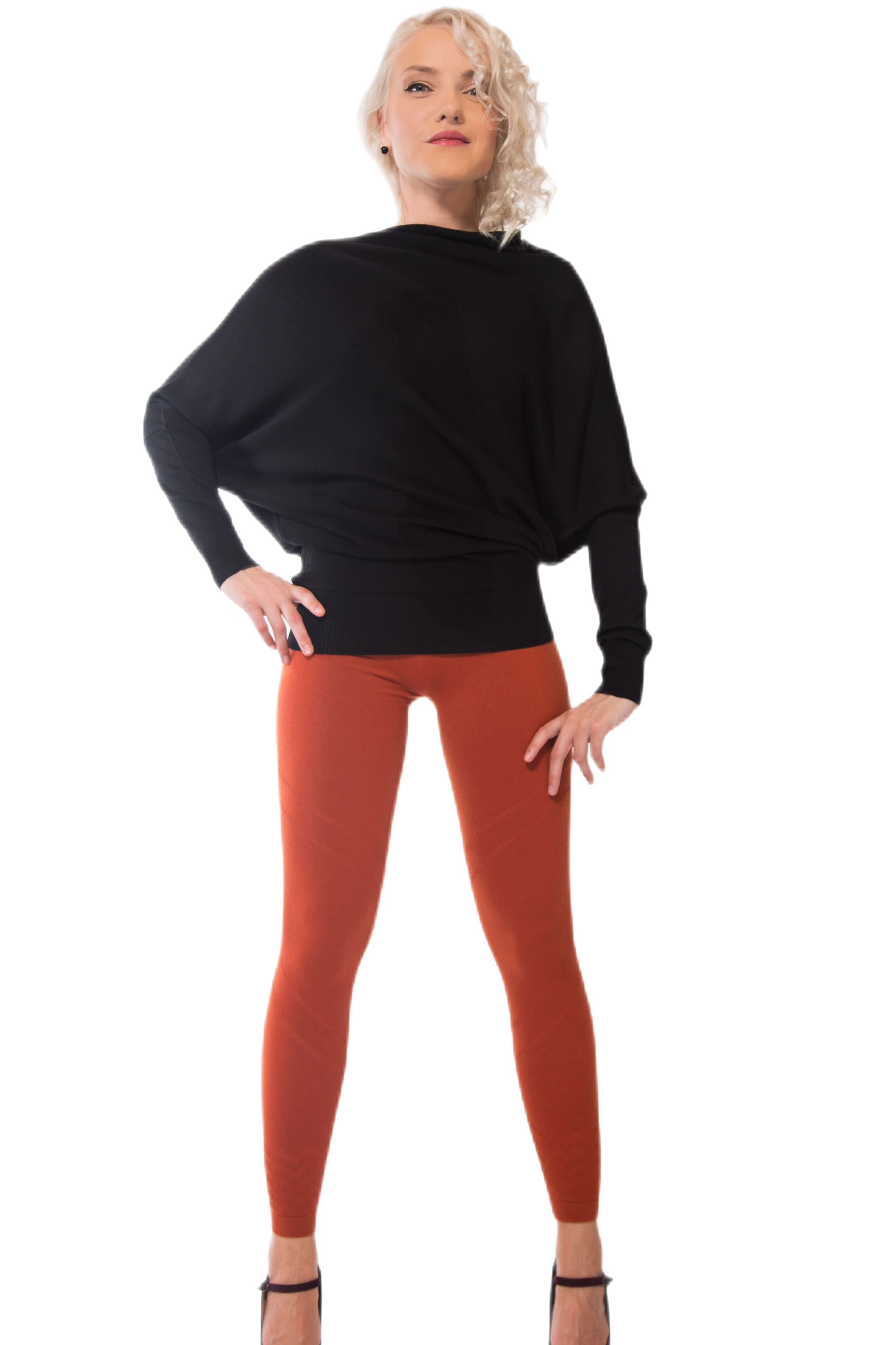 Leggins in lana merinos elasticizzata color mattone