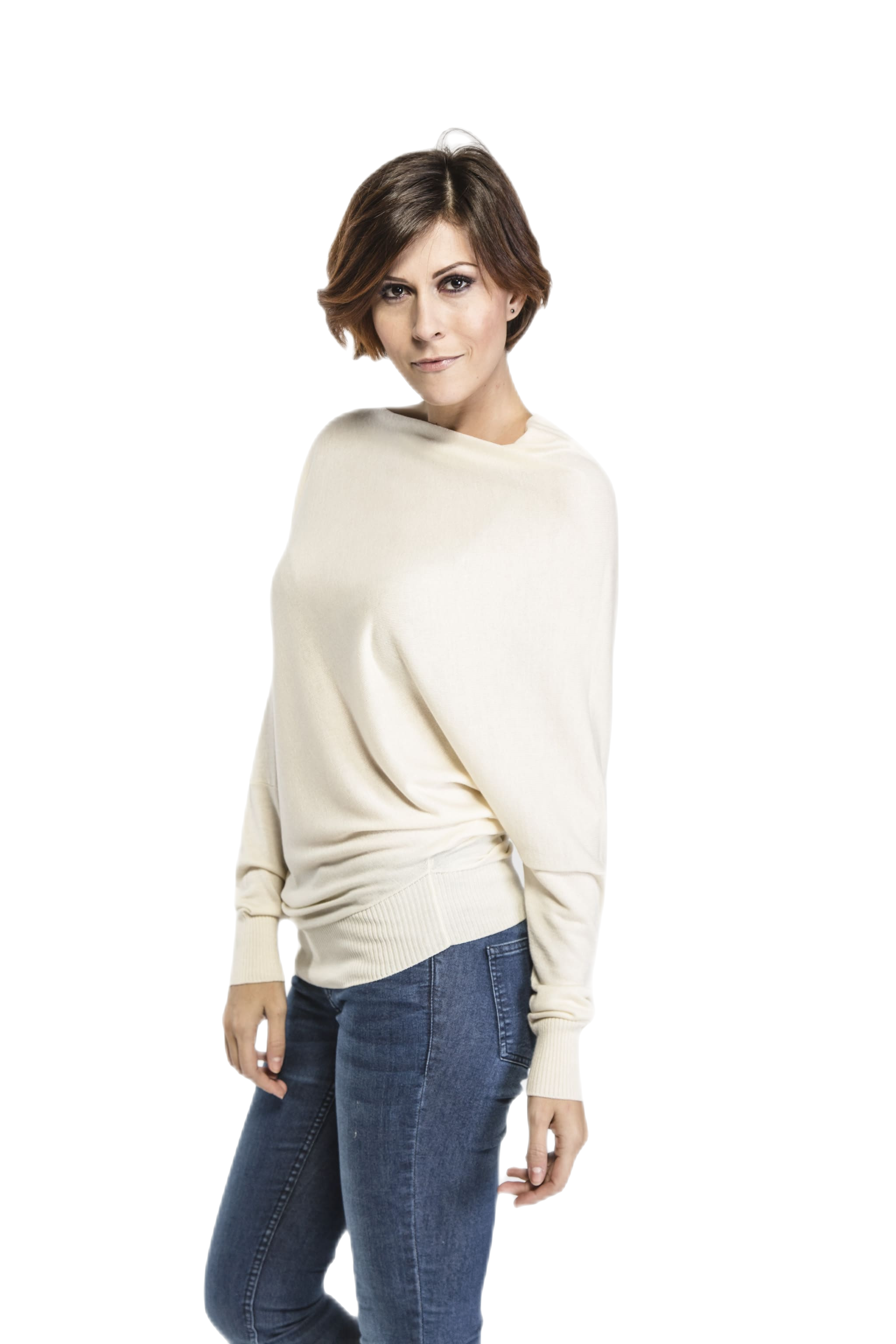 Maglia donna in lanital a pipistrello color bianco naturale