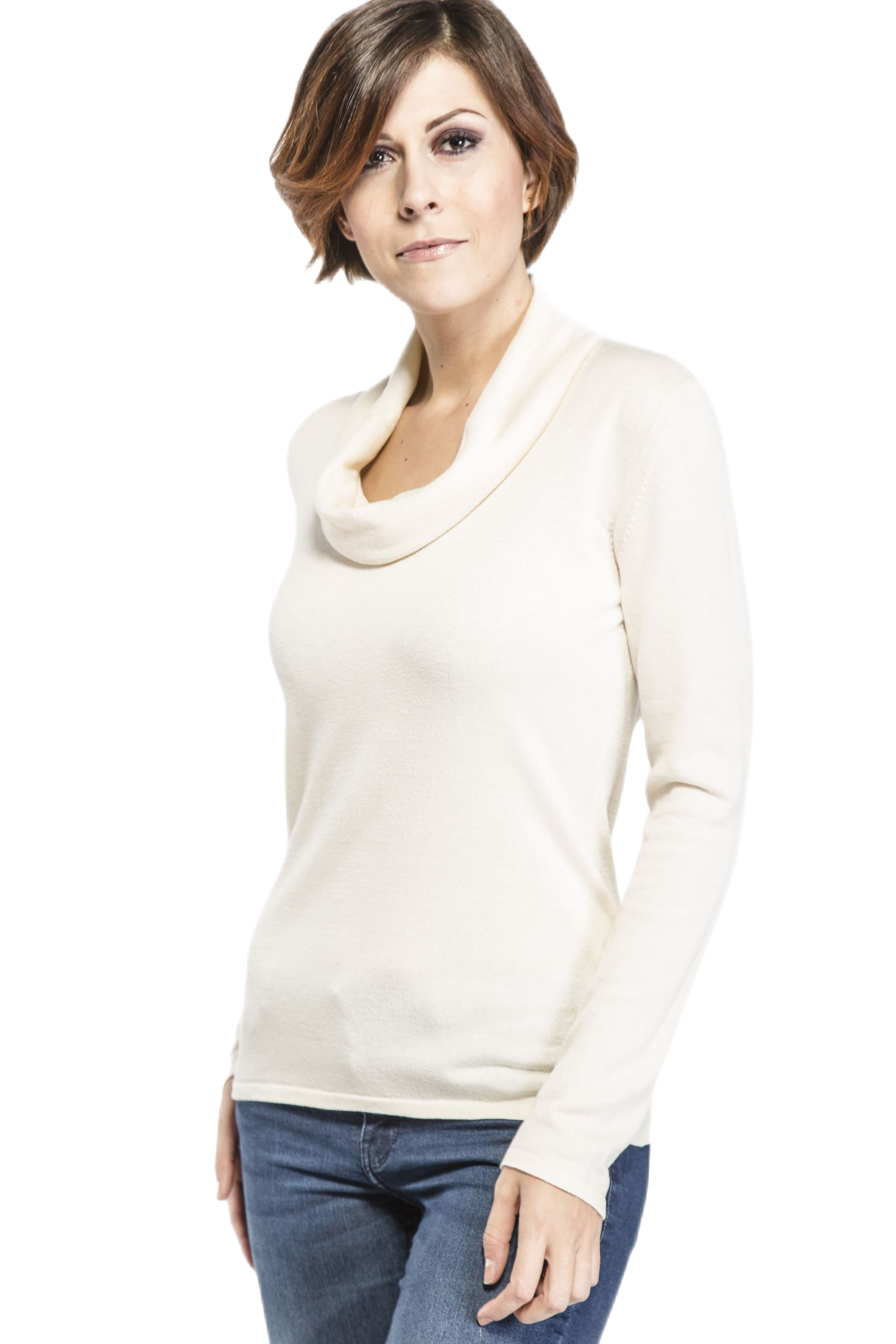 maglia donna a collo ampio in fibra di latte colore bianco naturale