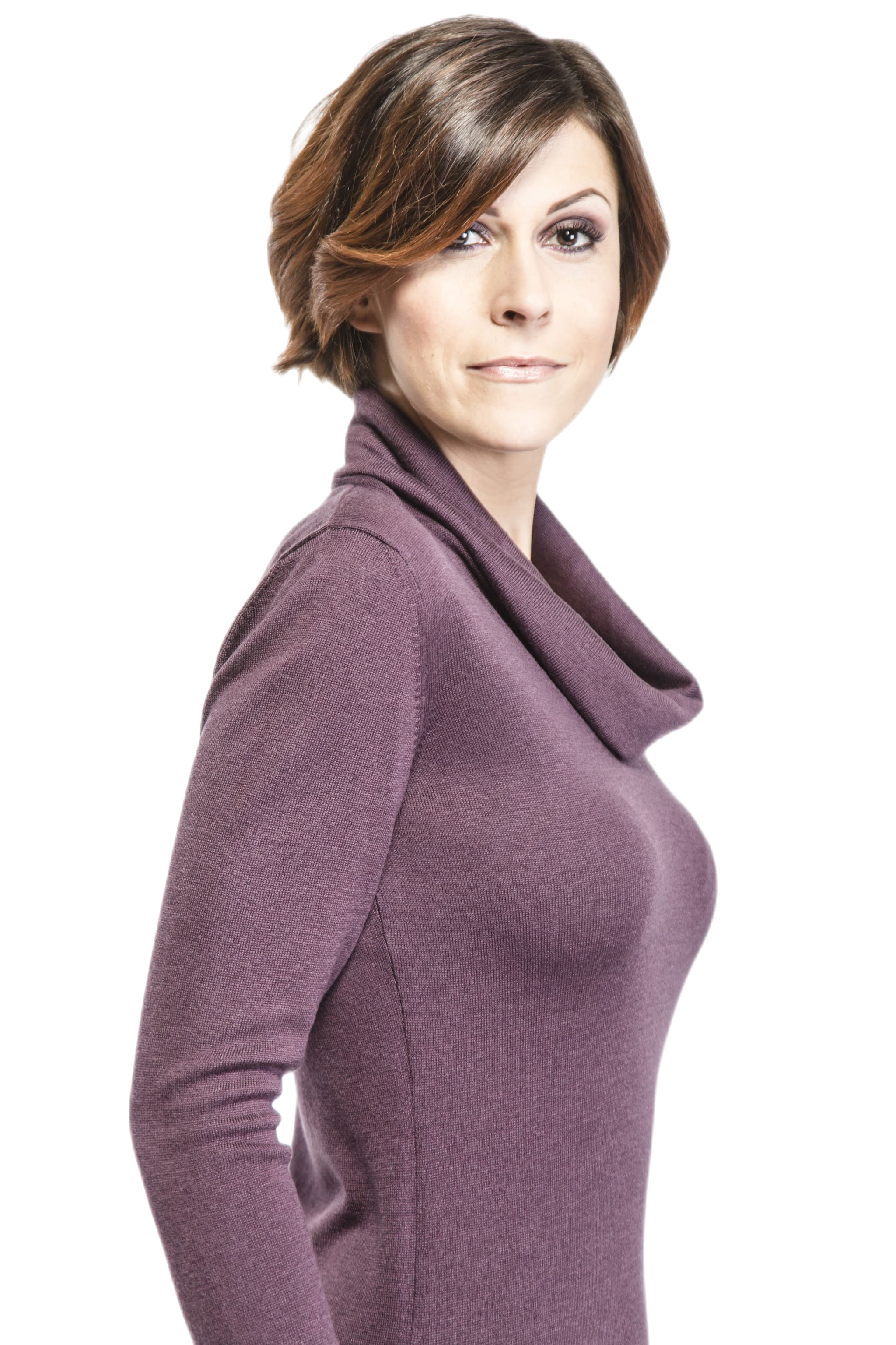 maglia donna a collo ampio in fibra di latte colore vinaccia