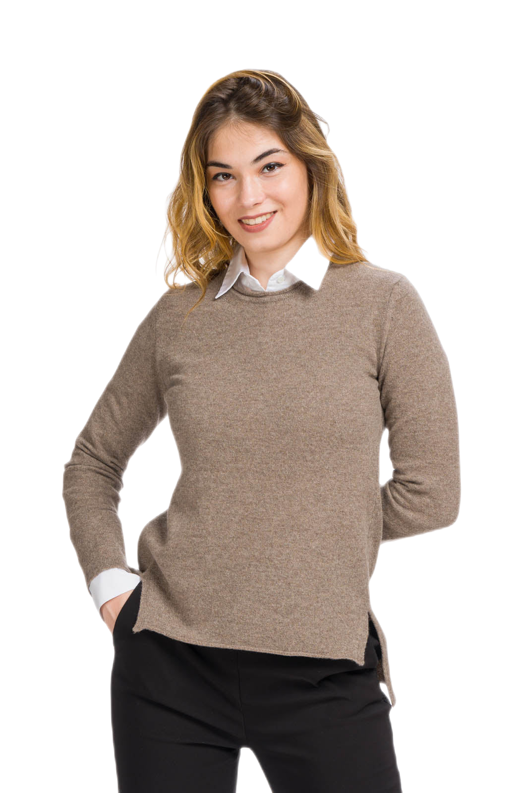maglia donna in lana merino e cashmere beige