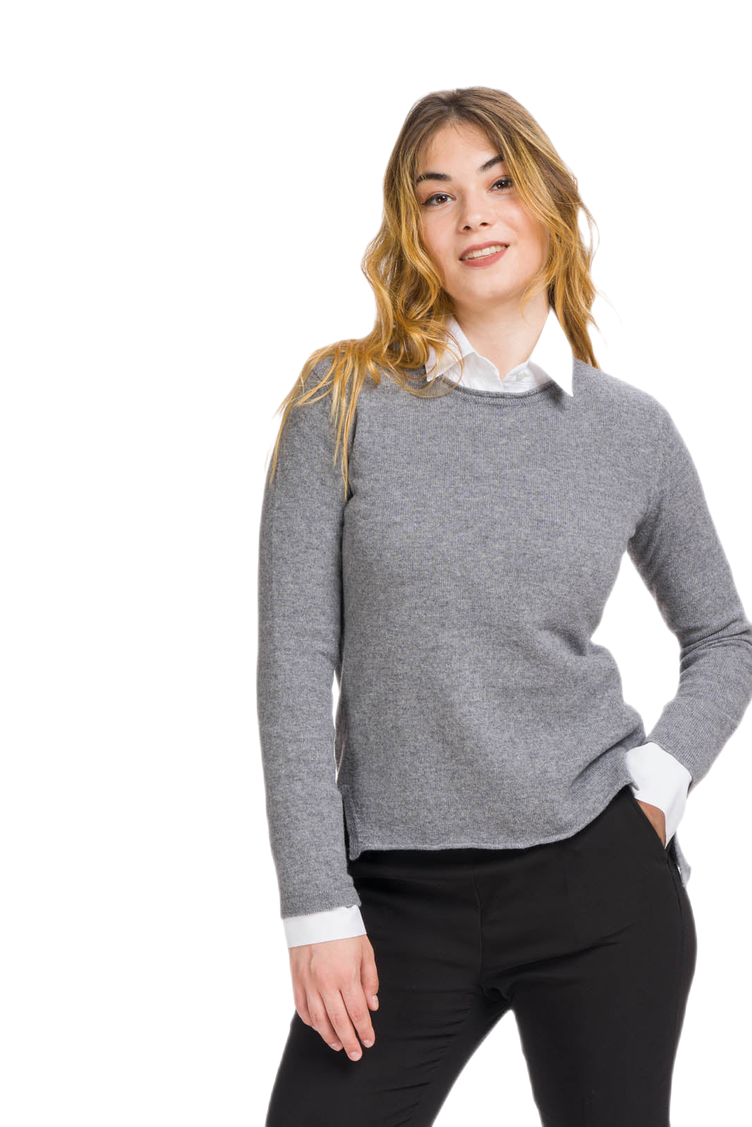 maglia donna in lana merino e cashmere grigia