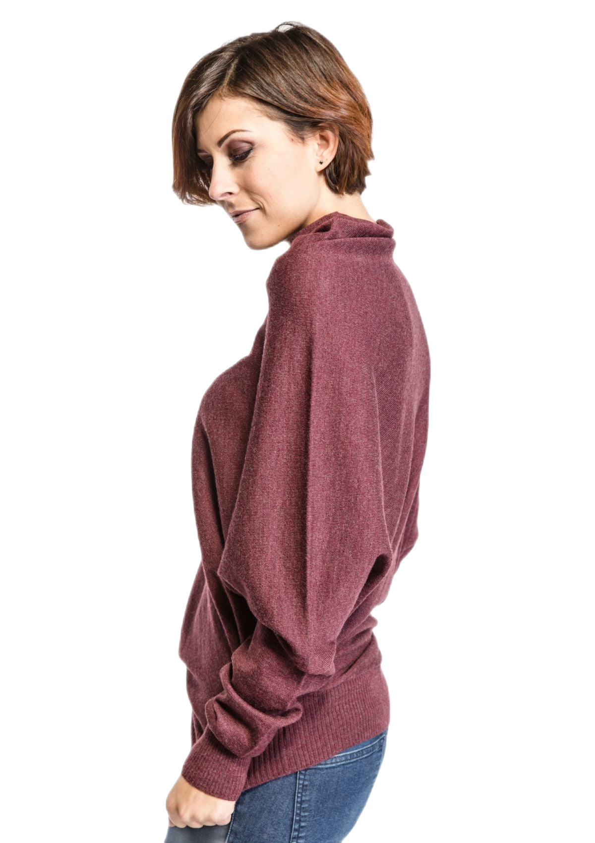 Maglia donna a pipistrello in lana merino colore bordeaux