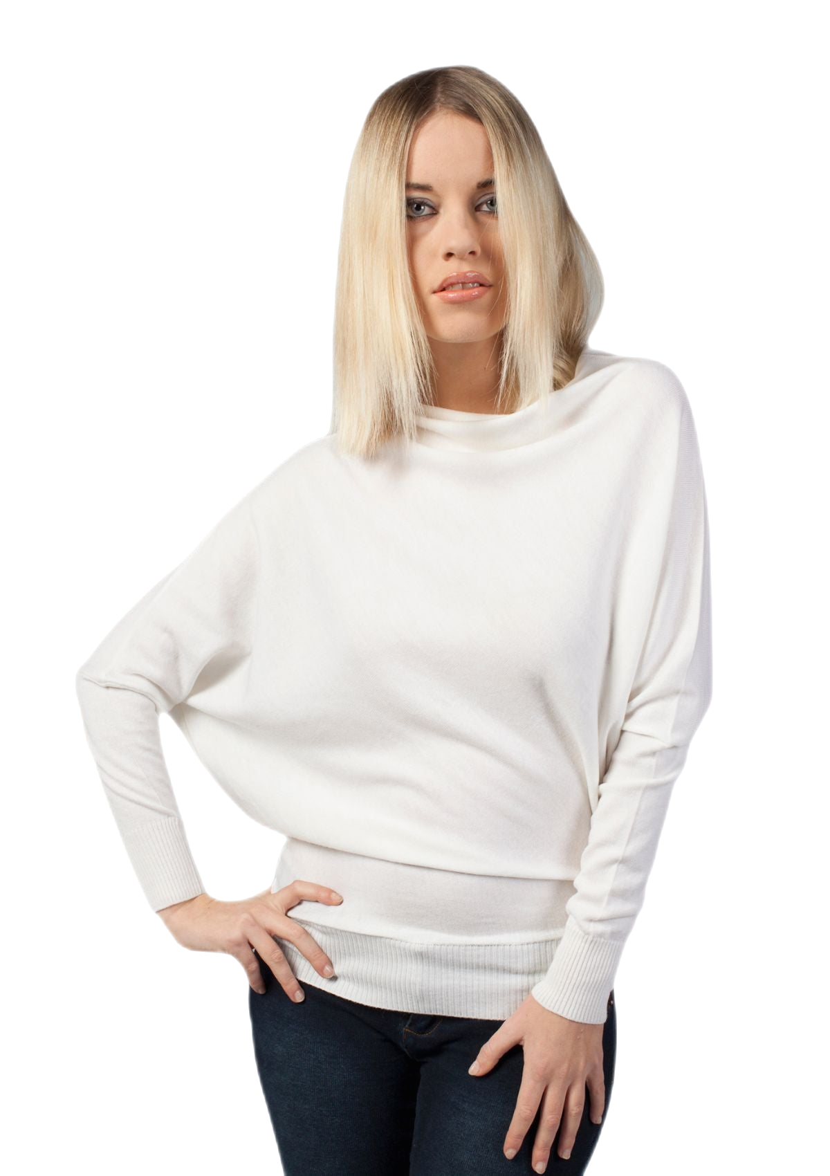 Maglia donna a pipistrello in lana merino colore bianco
