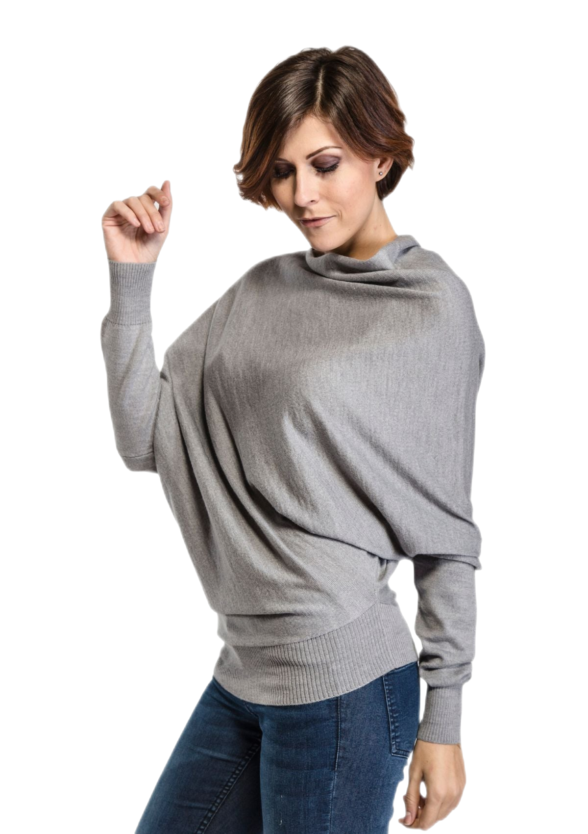 Maglia donna a pipistrello in lana merino colore grigio