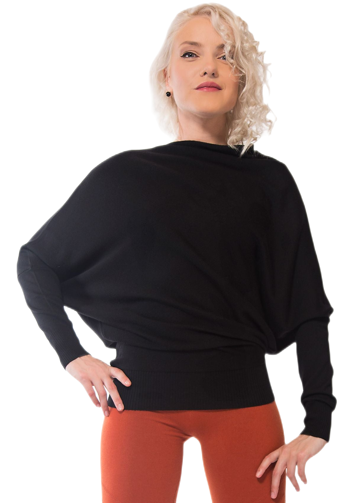 Maglia donna a pipistrello in lana merino colore nero
